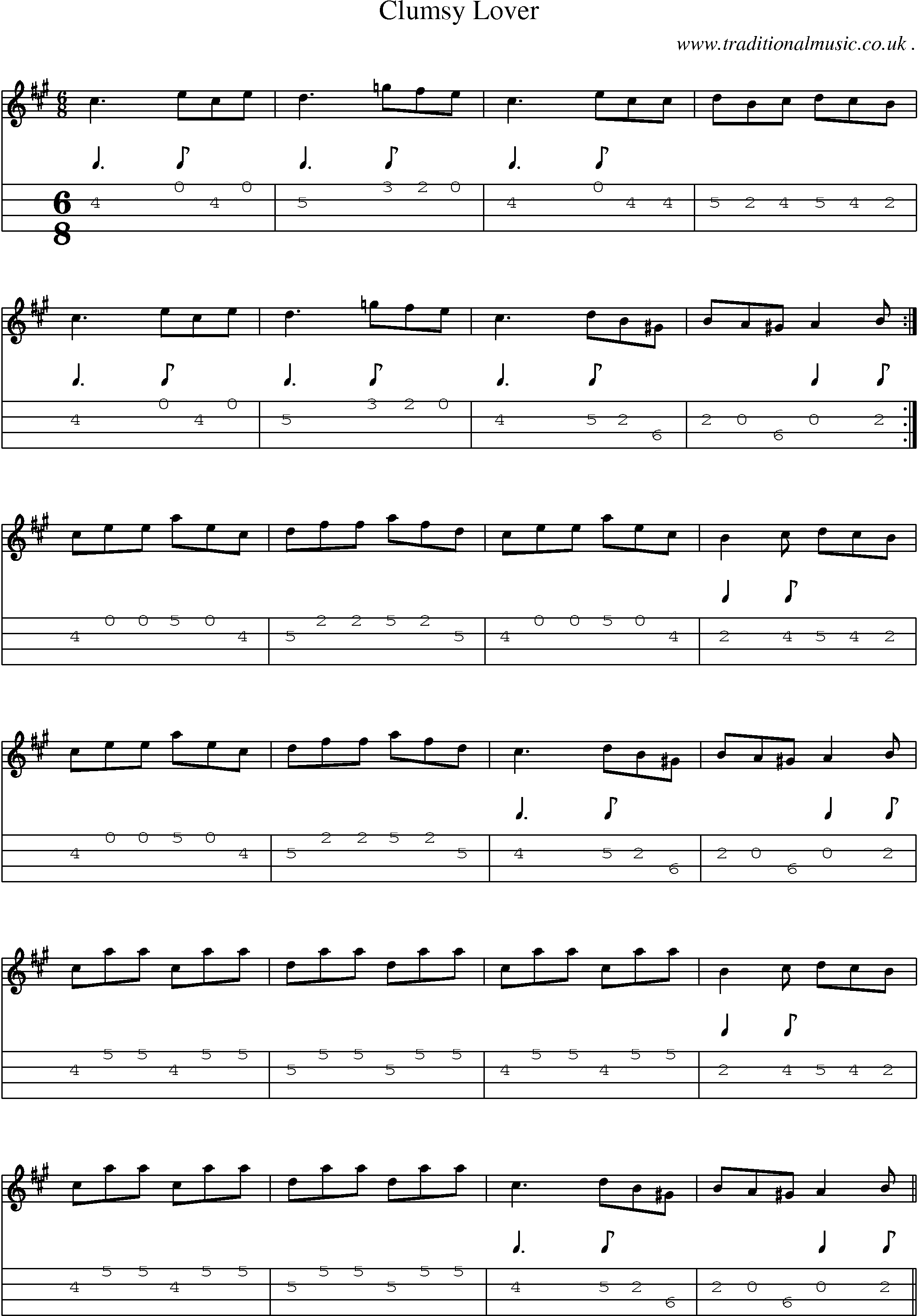 Sheet-Music and Mandolin Tabs for Clumsy Lover