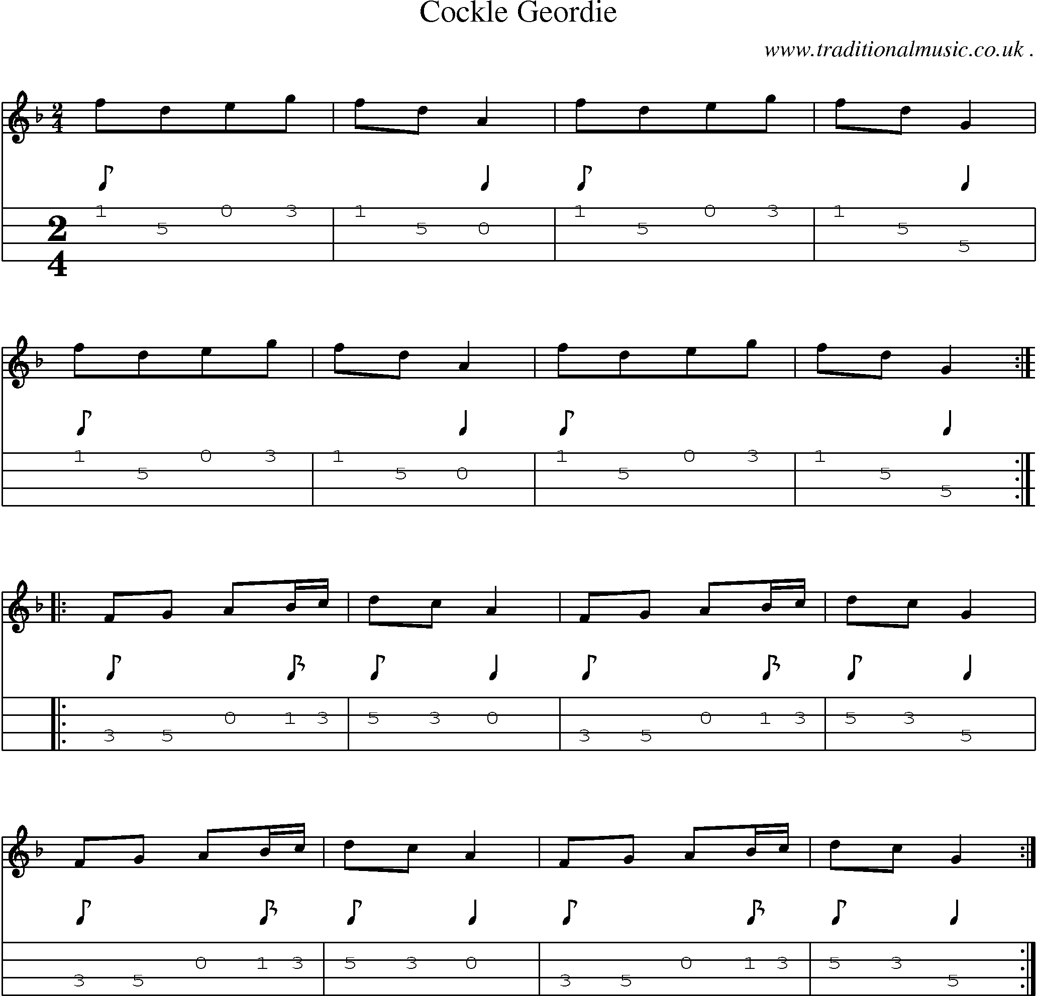 Sheet-Music and Mandolin Tabs for Cockle Geordie