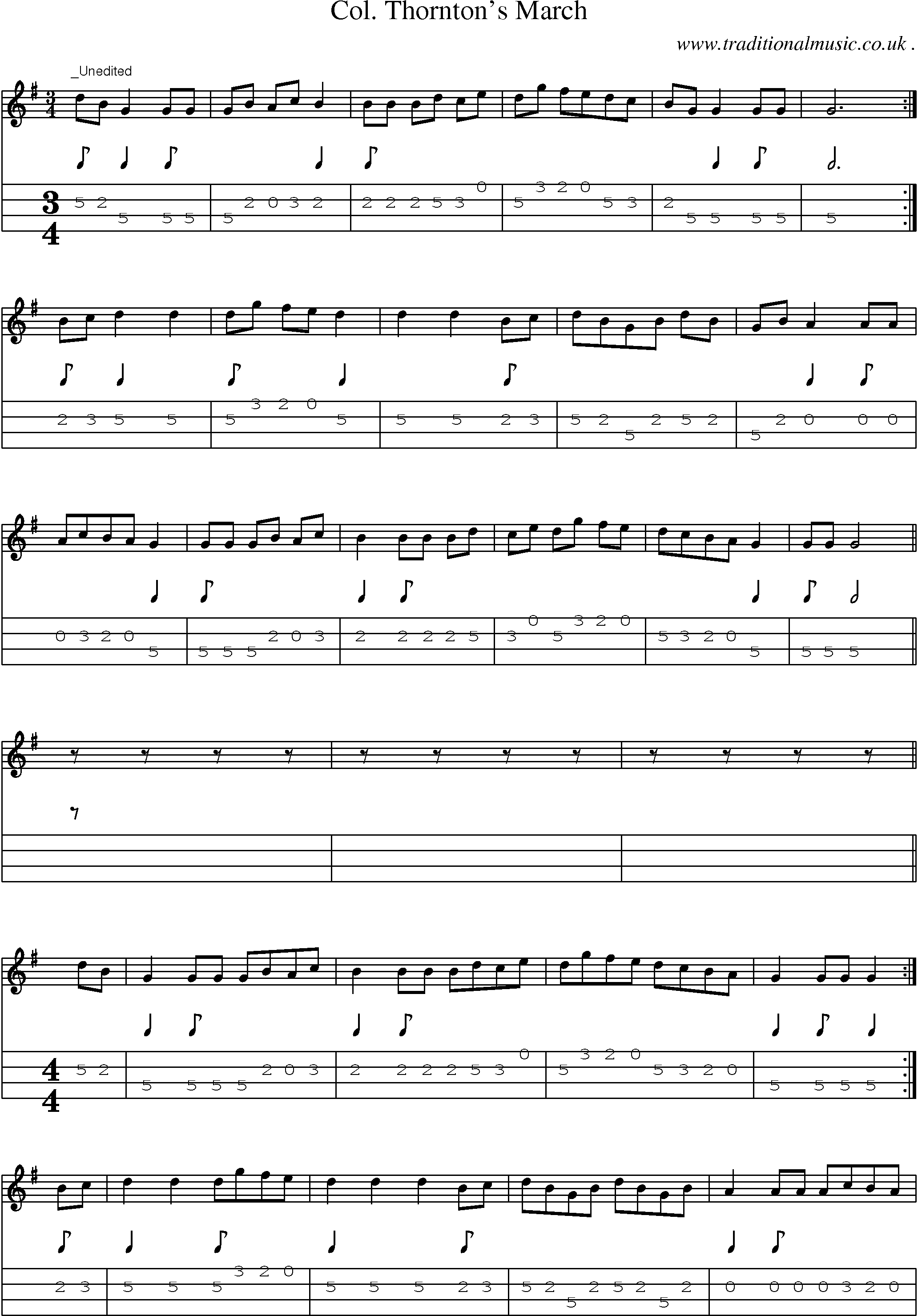 Sheet-Music and Mandolin Tabs for Col Thorntons March