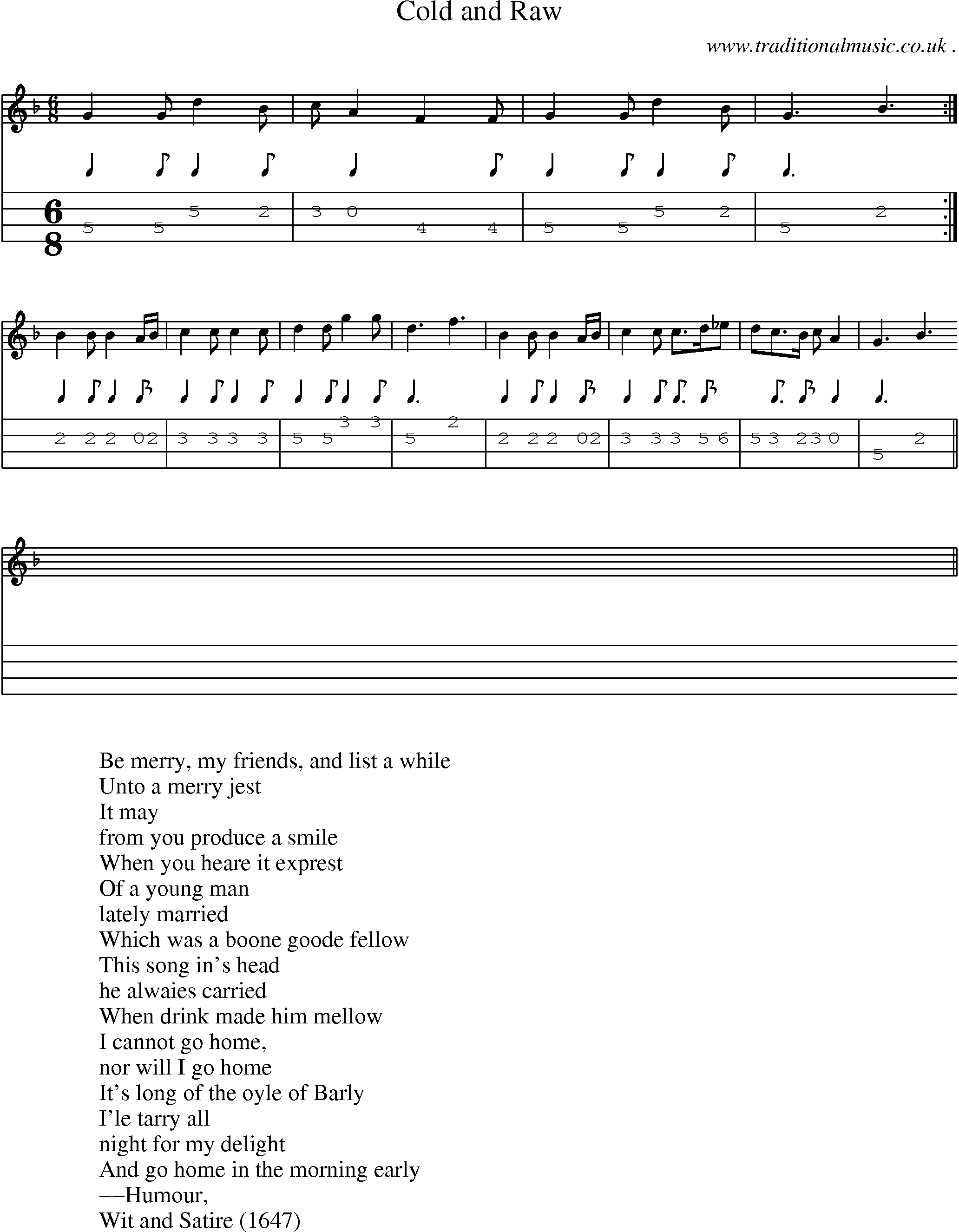 Sheet-Music and Mandolin Tabs for Cold And Raw