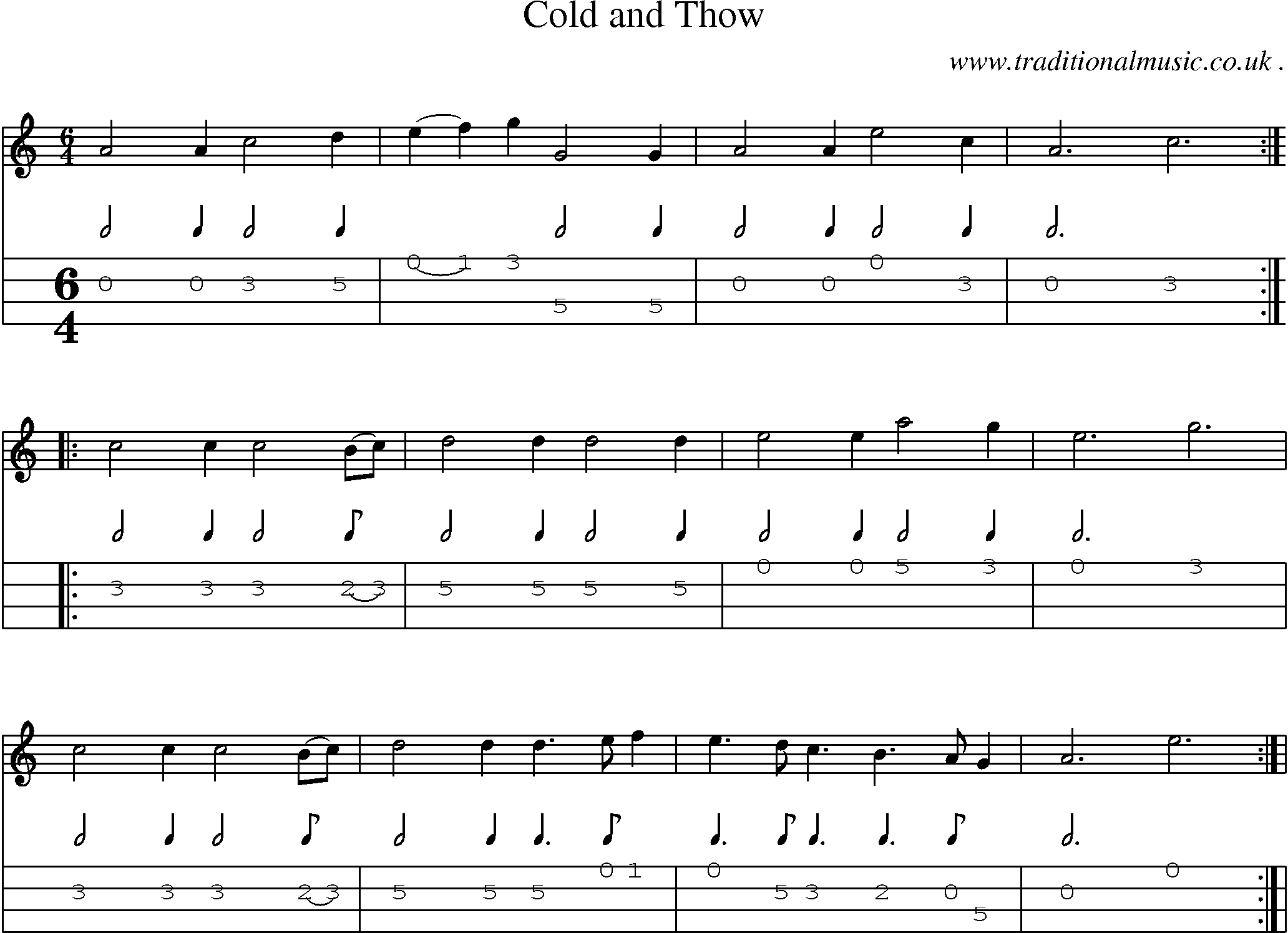 Sheet-Music and Mandolin Tabs for Cold And Thow