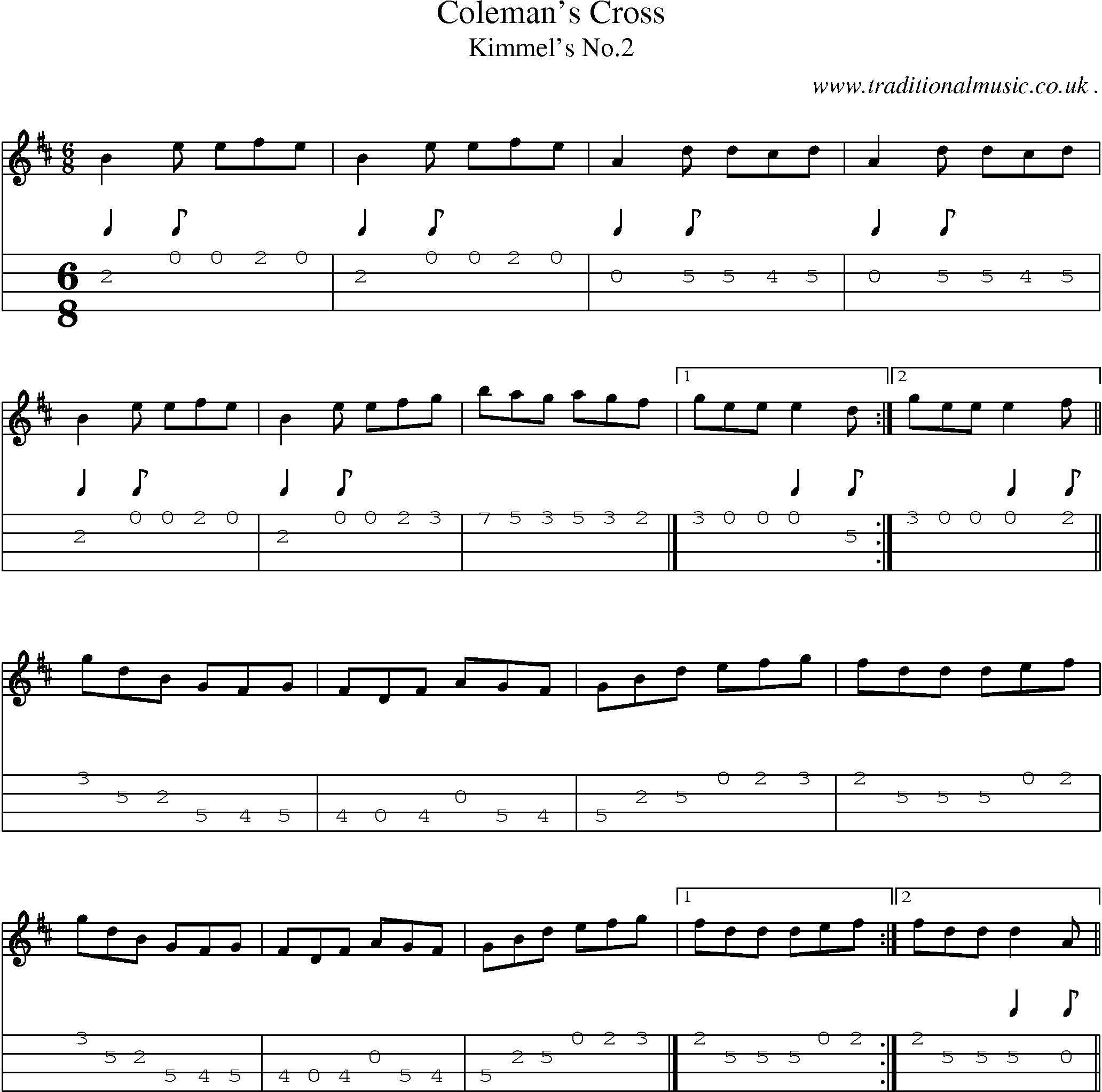 Sheet-Music and Mandolin Tabs for Colemans Cross