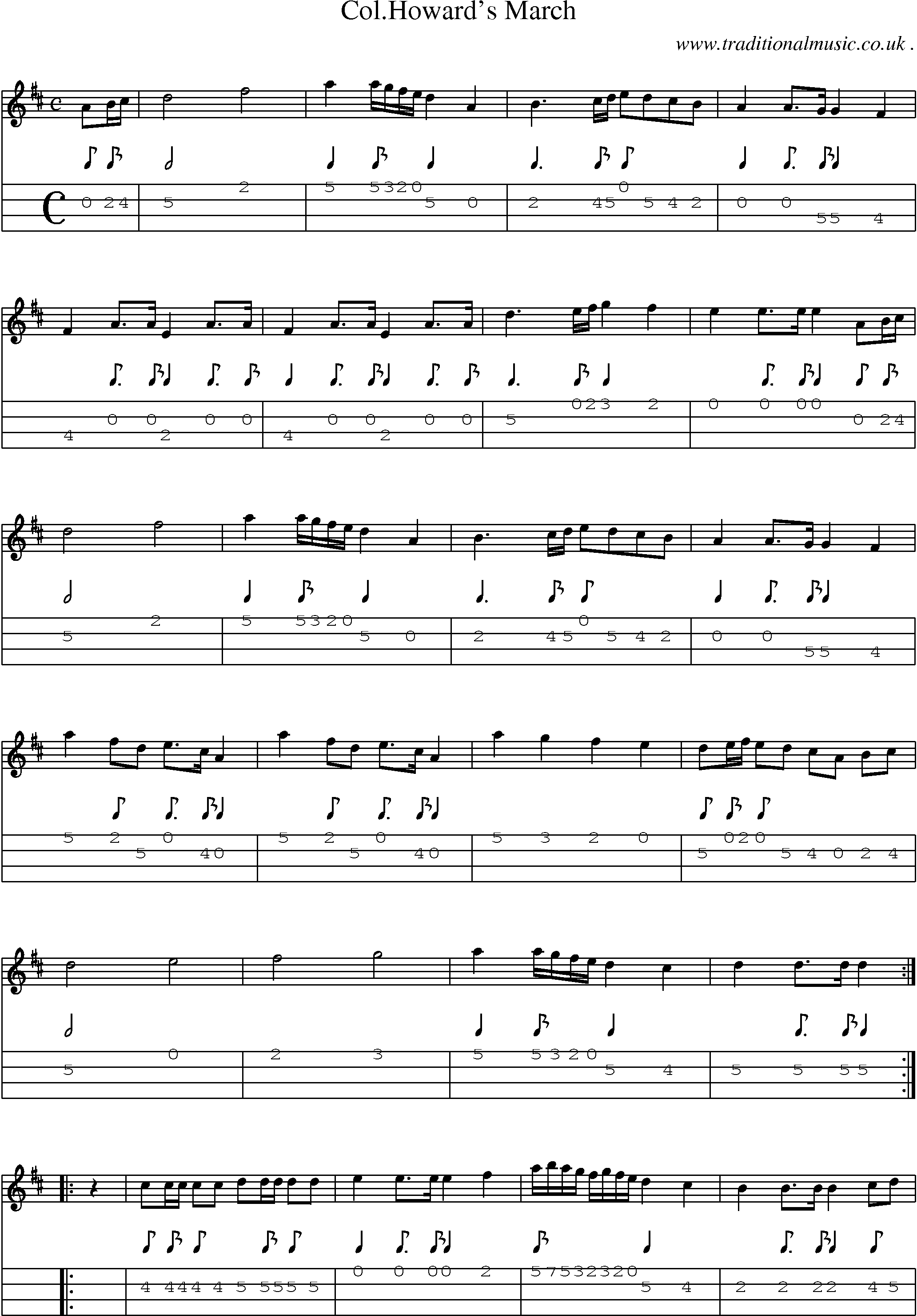 Sheet-Music and Mandolin Tabs for Colhowards March
