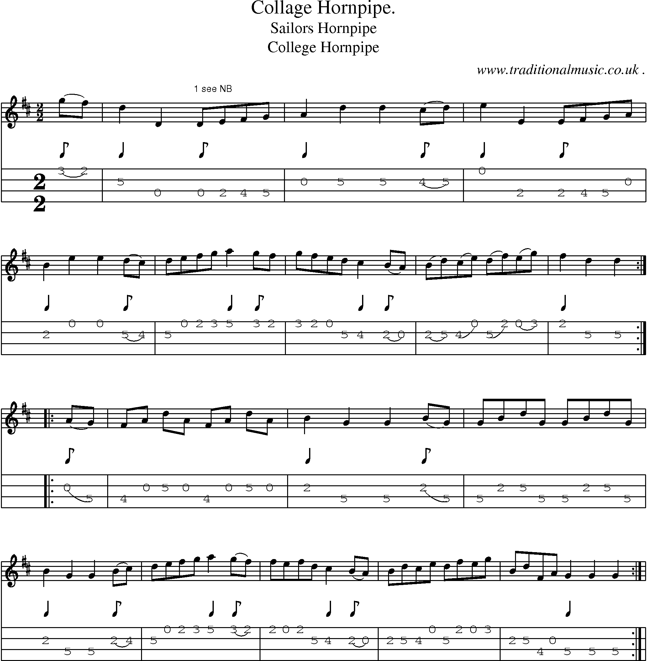 Sheet-Music and Mandolin Tabs for Collage Hornpipe
