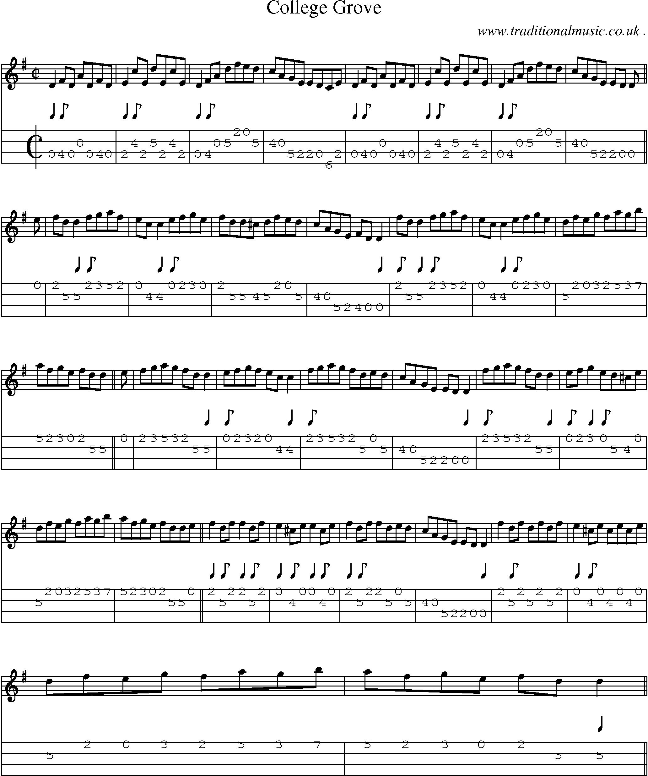 Sheet-Music and Mandolin Tabs for College Grove