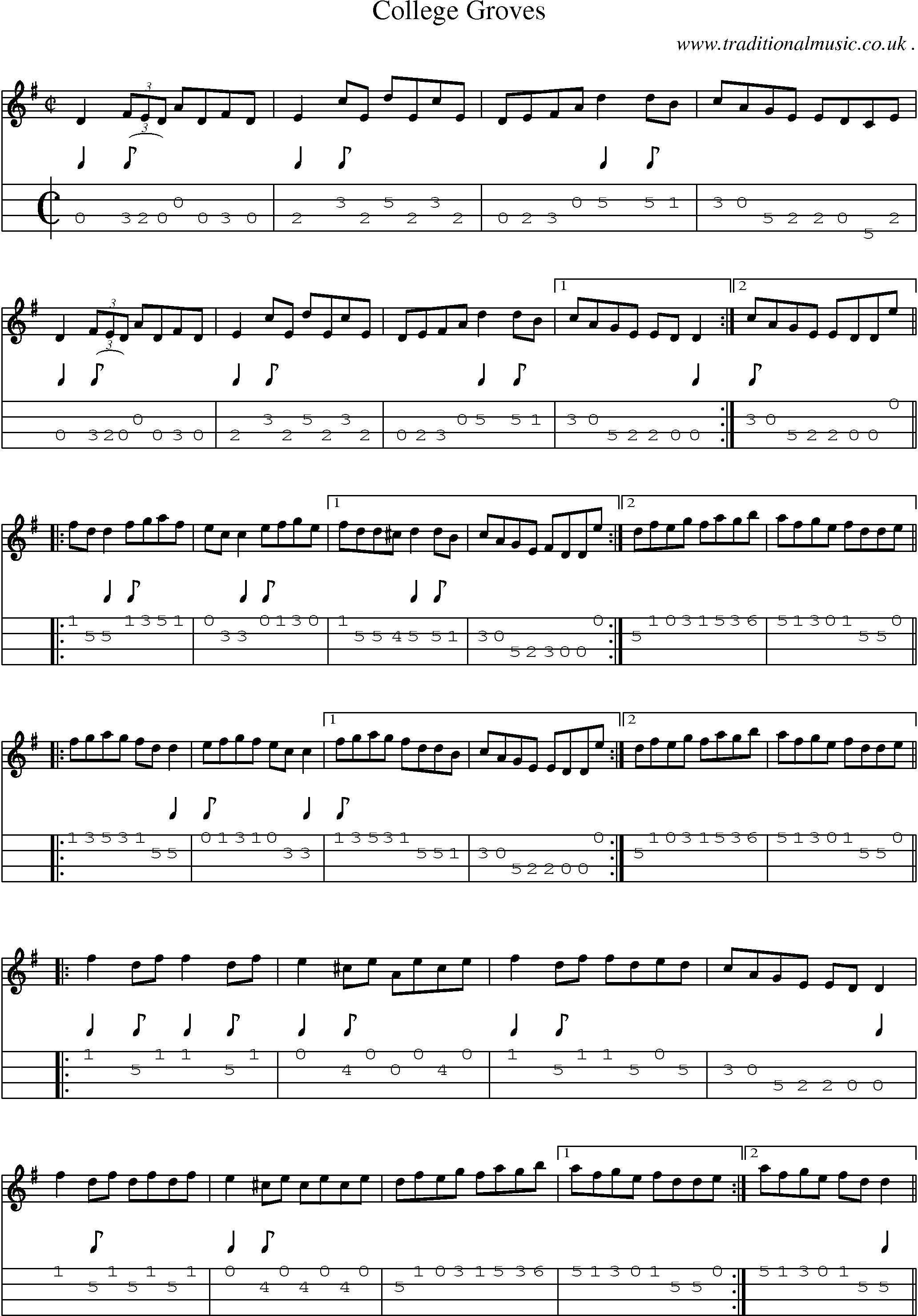 Sheet-Music and Mandolin Tabs for College Groves