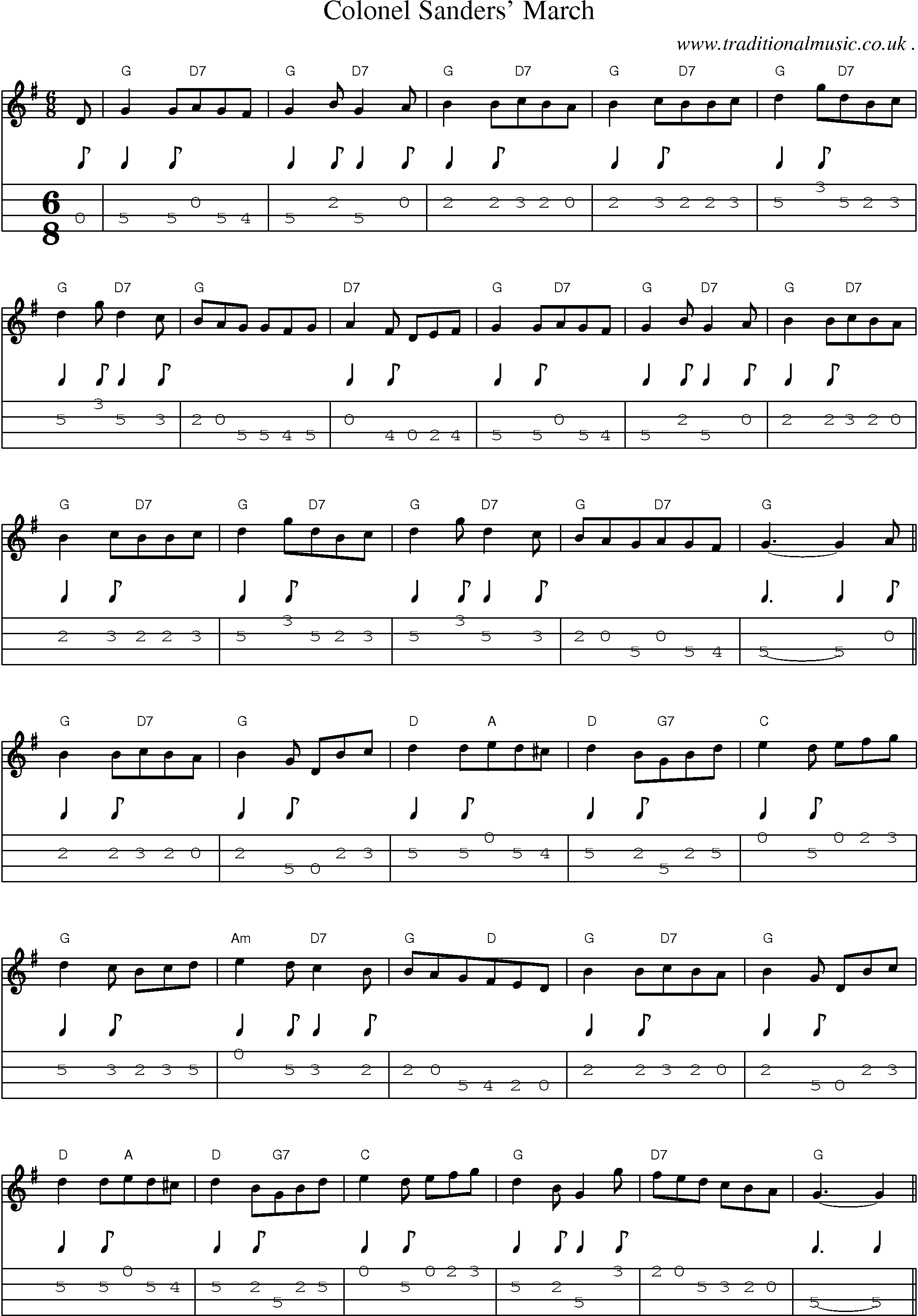 Sheet-Music and Mandolin Tabs for Colonel Sanders March