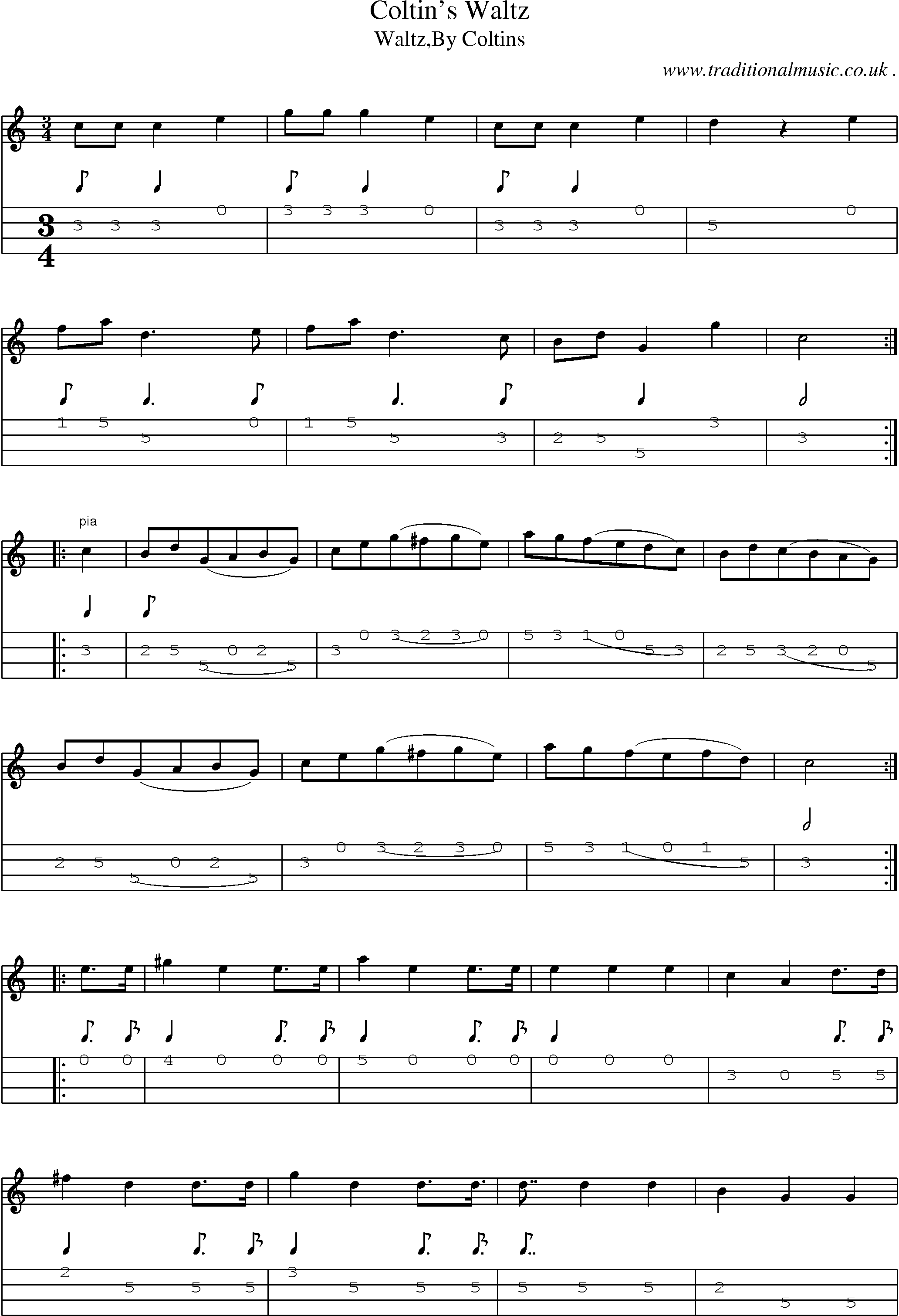 Sheet-Music and Mandolin Tabs for Coltins Waltz