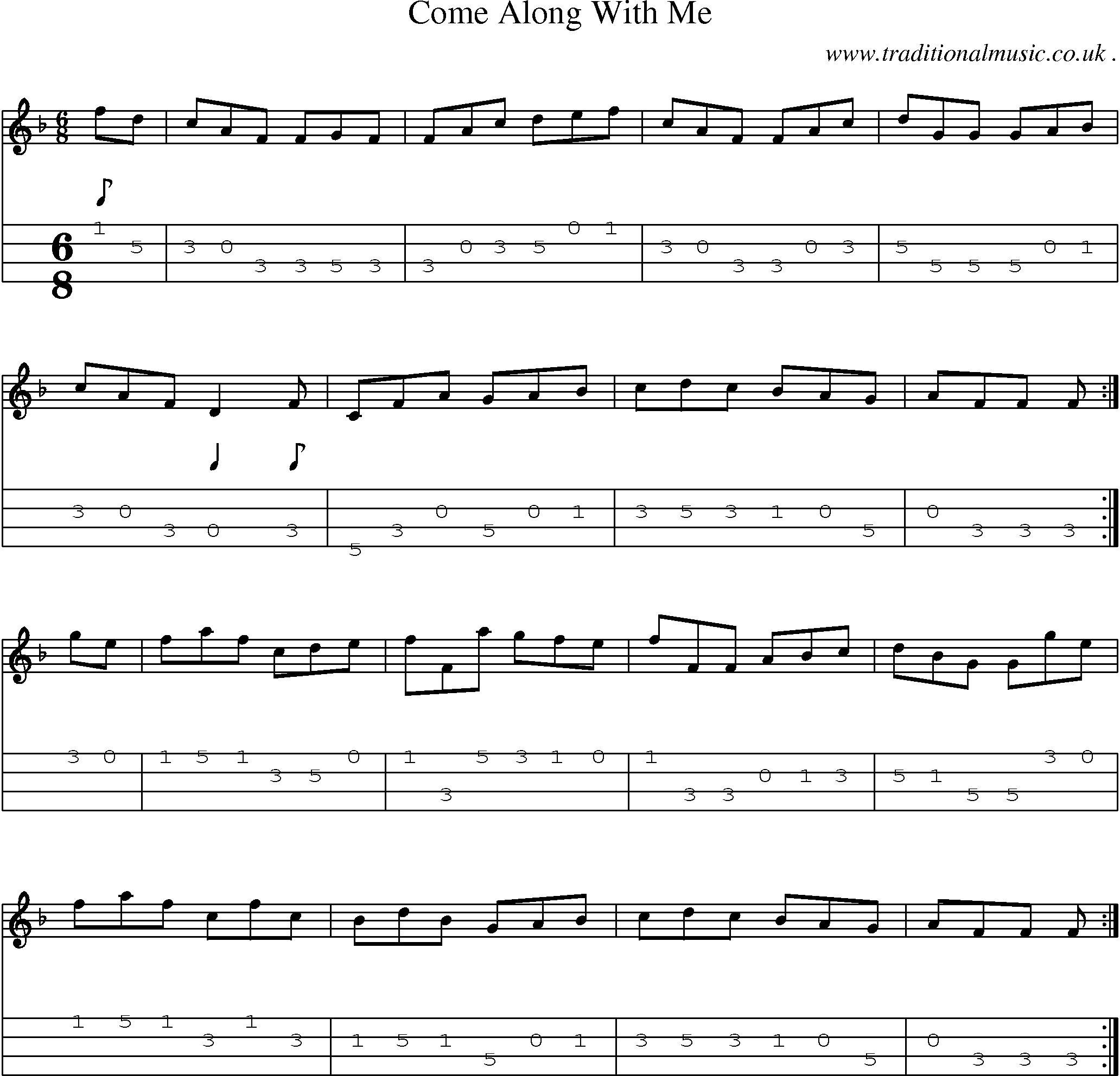 Sheet-Music and Mandolin Tabs for Come Along With Me