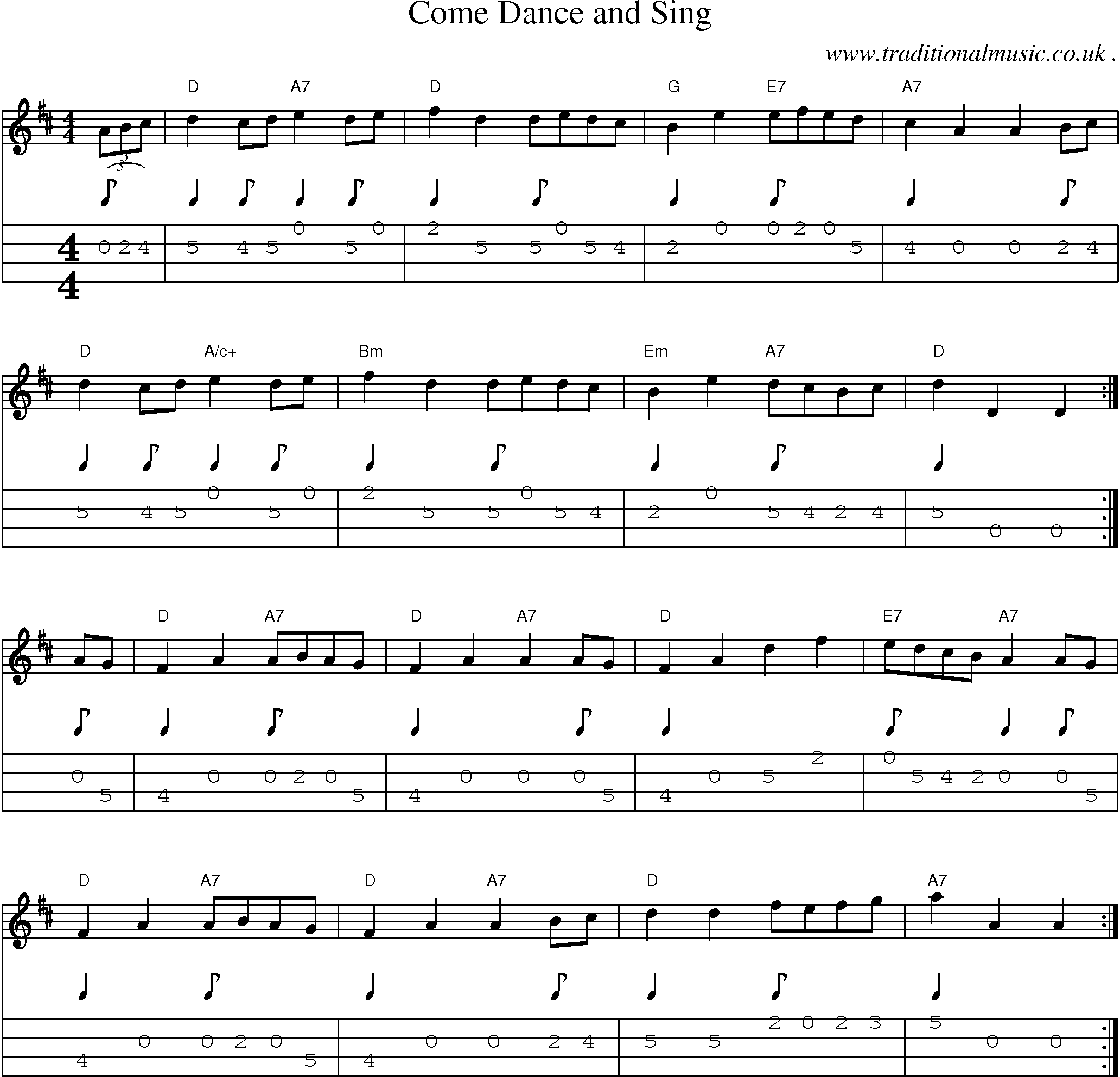 Sheet-Music and Mandolin Tabs for Come Dance And Sing