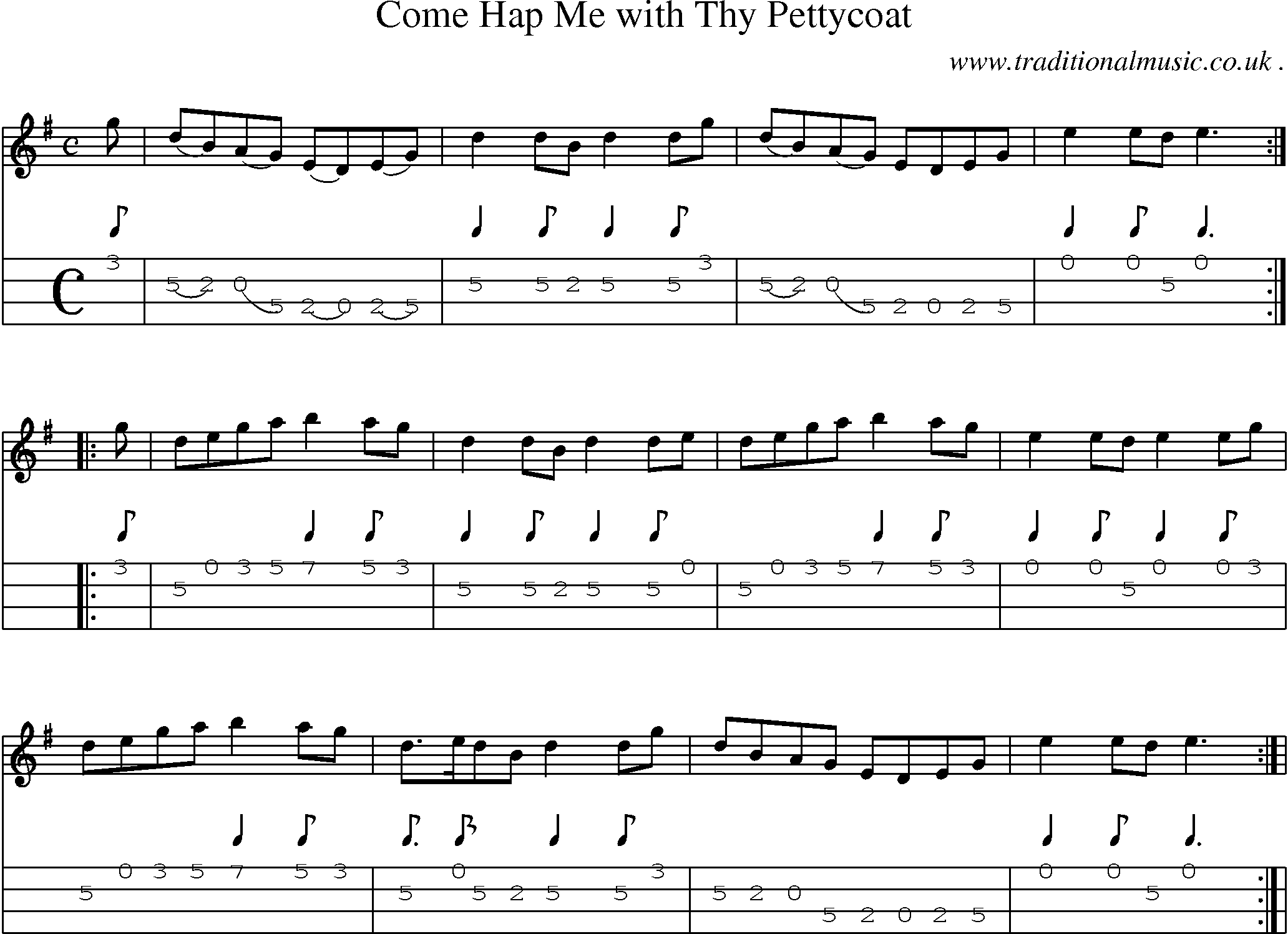Sheet-Music and Mandolin Tabs for Come Hap Me With Thy Pettycoat