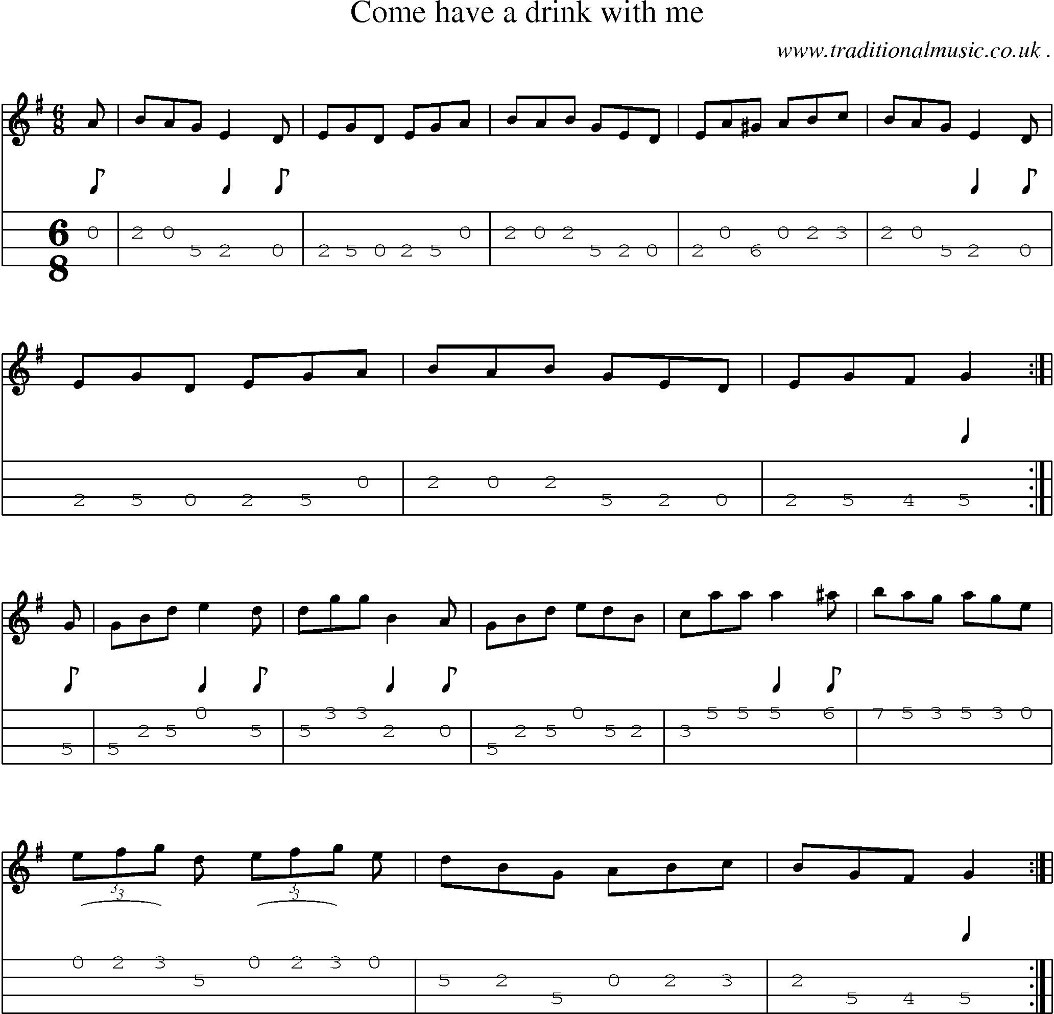 Sheet-Music and Mandolin Tabs for Come Have A Drink With Me