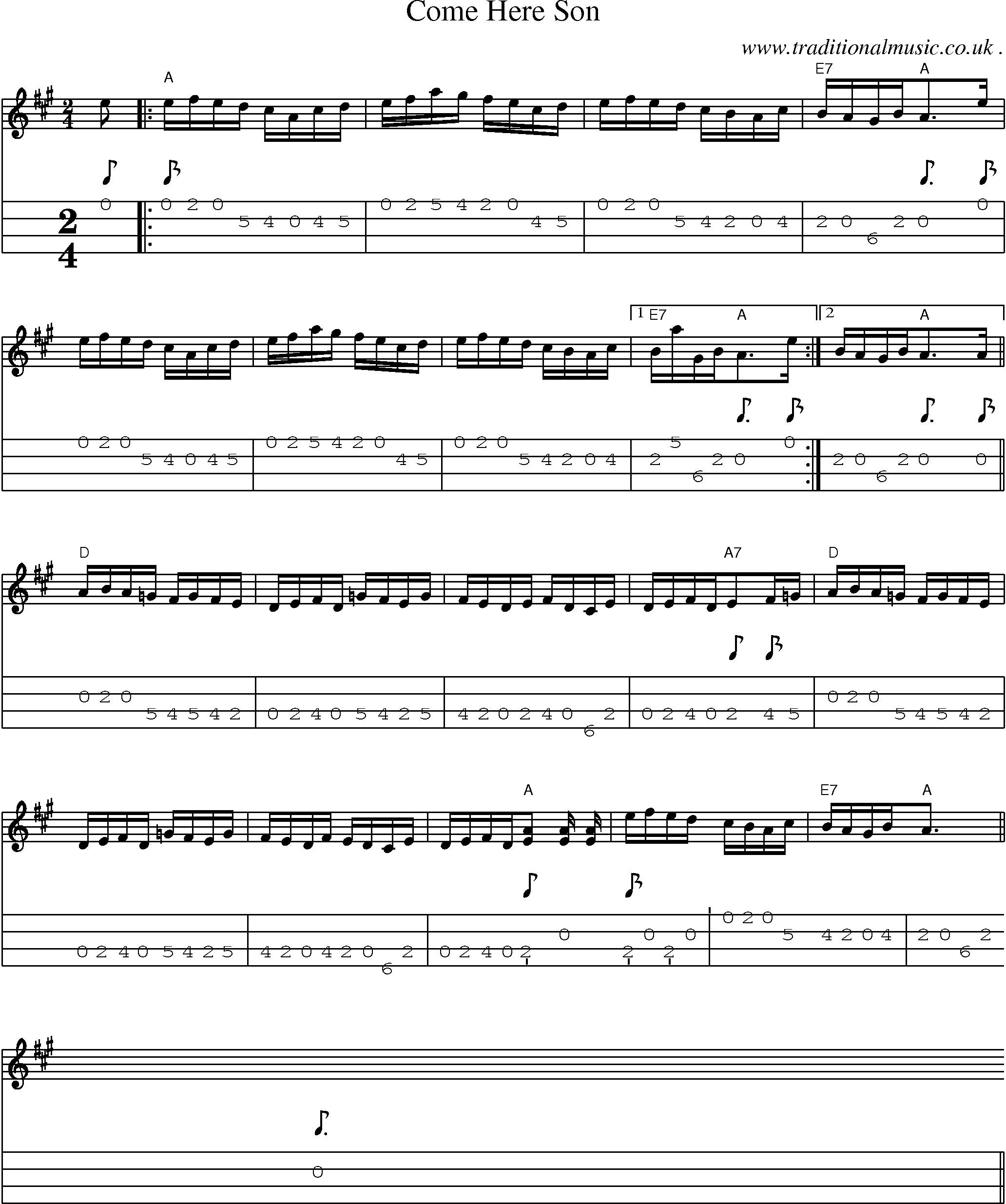 Sheet-Music and Mandolin Tabs for Come Here Son
