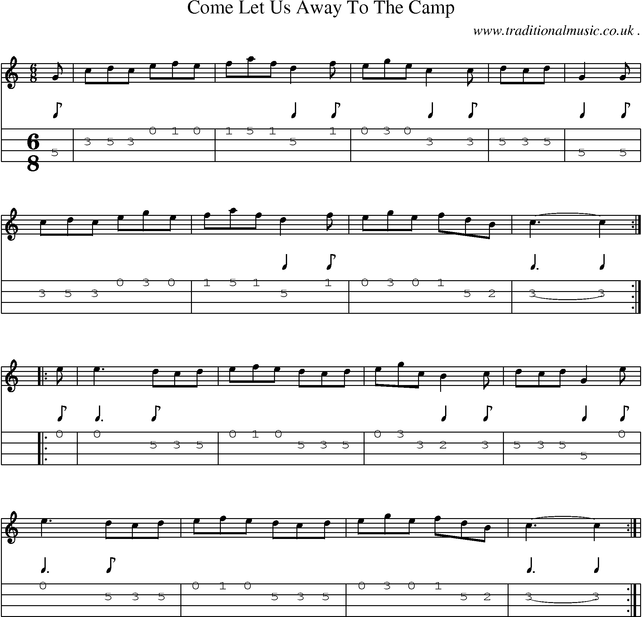Sheet-Music and Mandolin Tabs for Come Let Us Away To The Camp