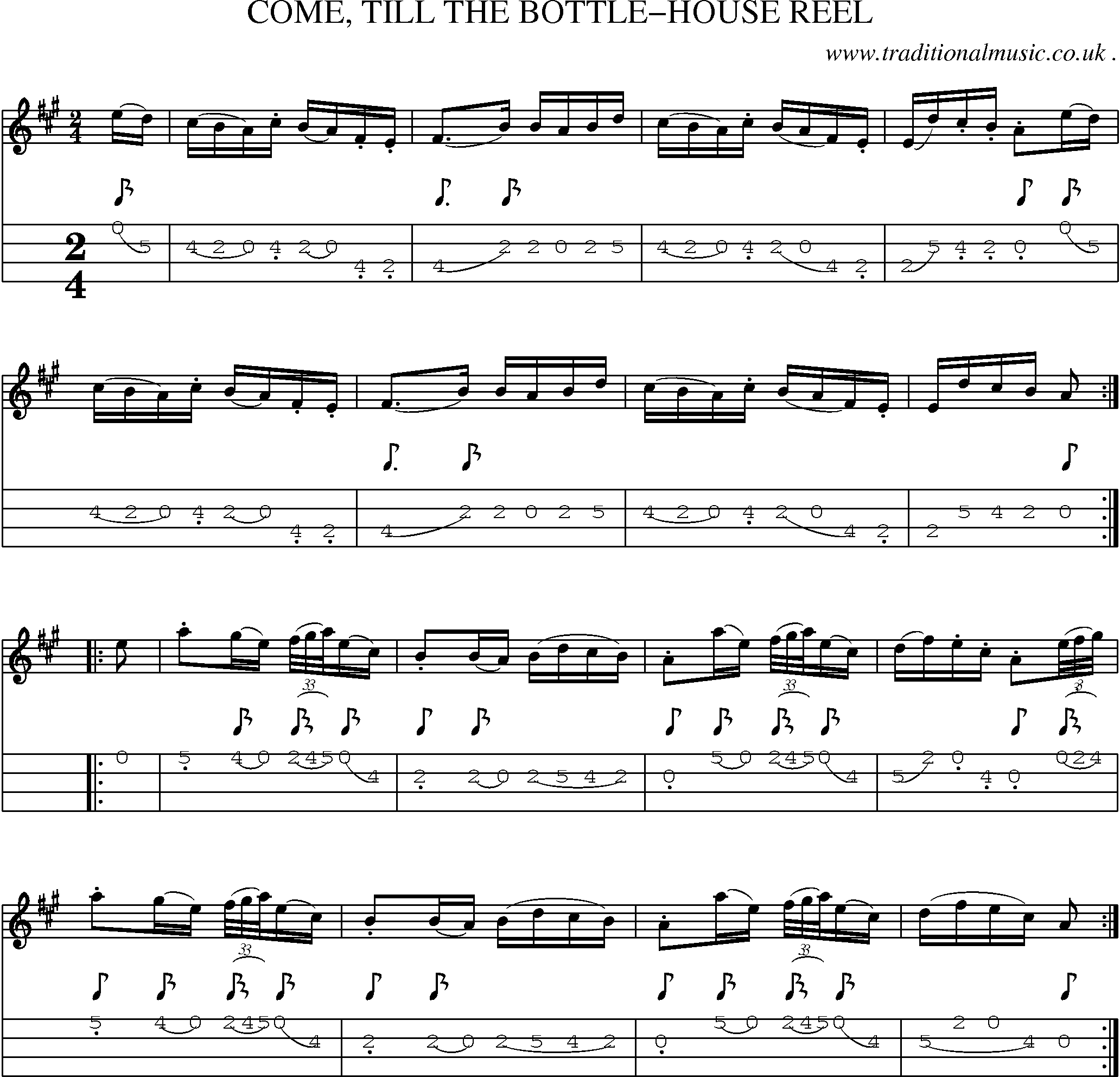 Sheet-Music and Mandolin Tabs for Come Till The Bottle-house Reel