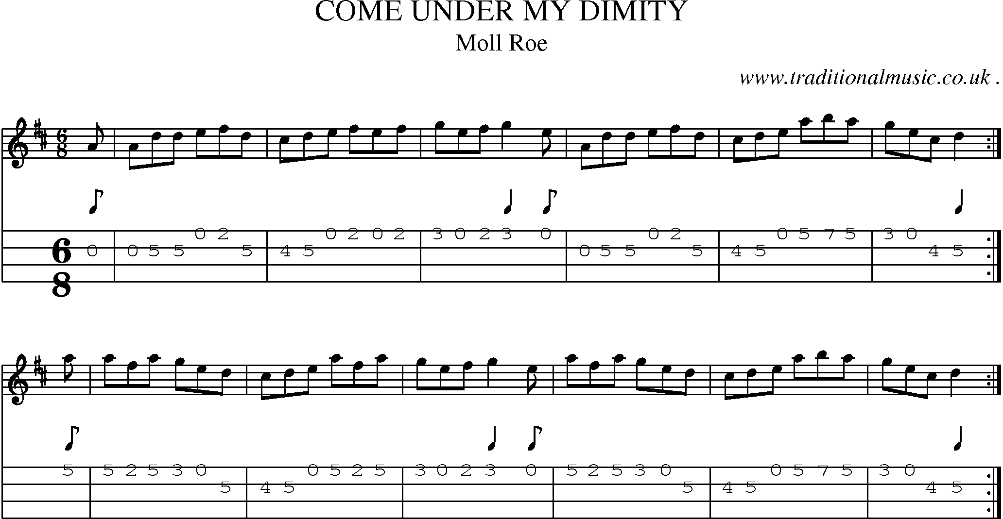 Sheet-Music and Mandolin Tabs for Come Under My Dimity