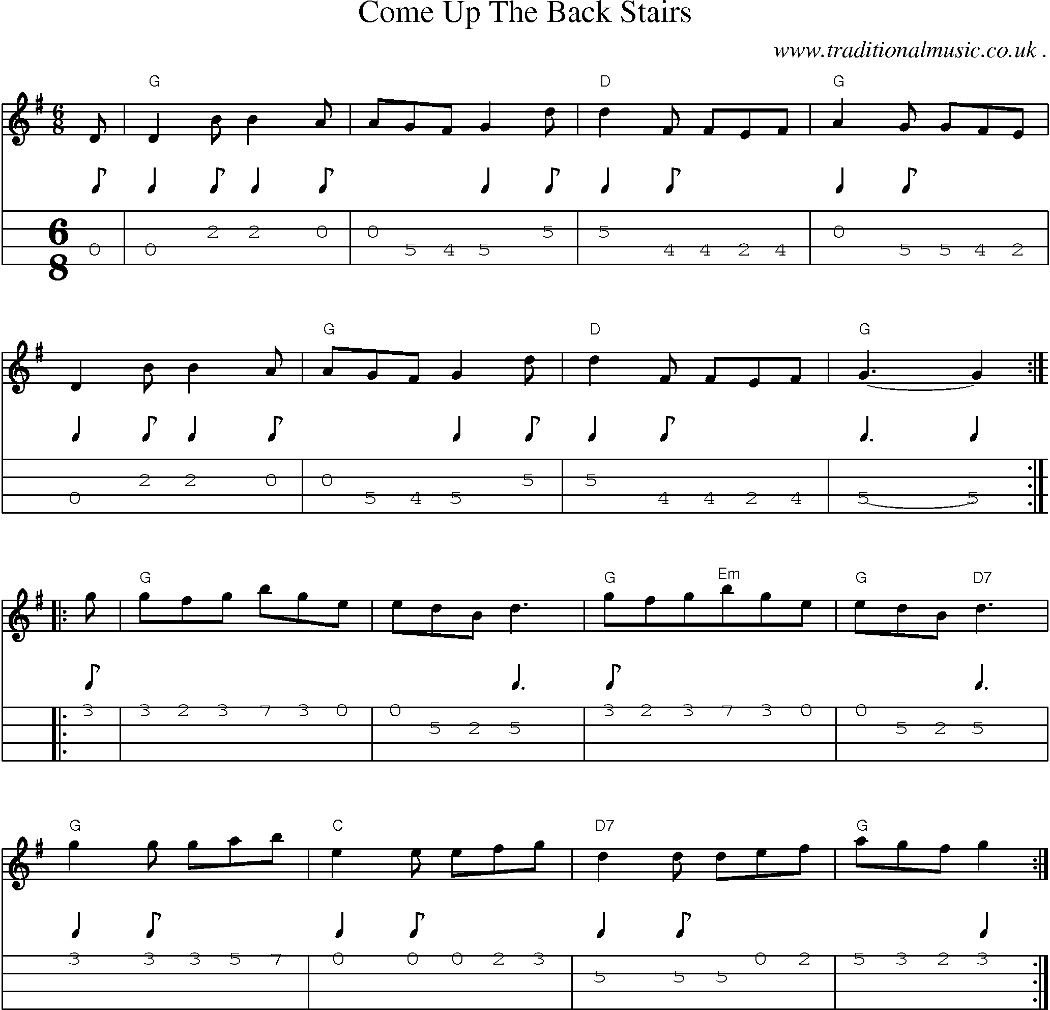 Sheet-Music and Mandolin Tabs for Come Up The Back Stairs