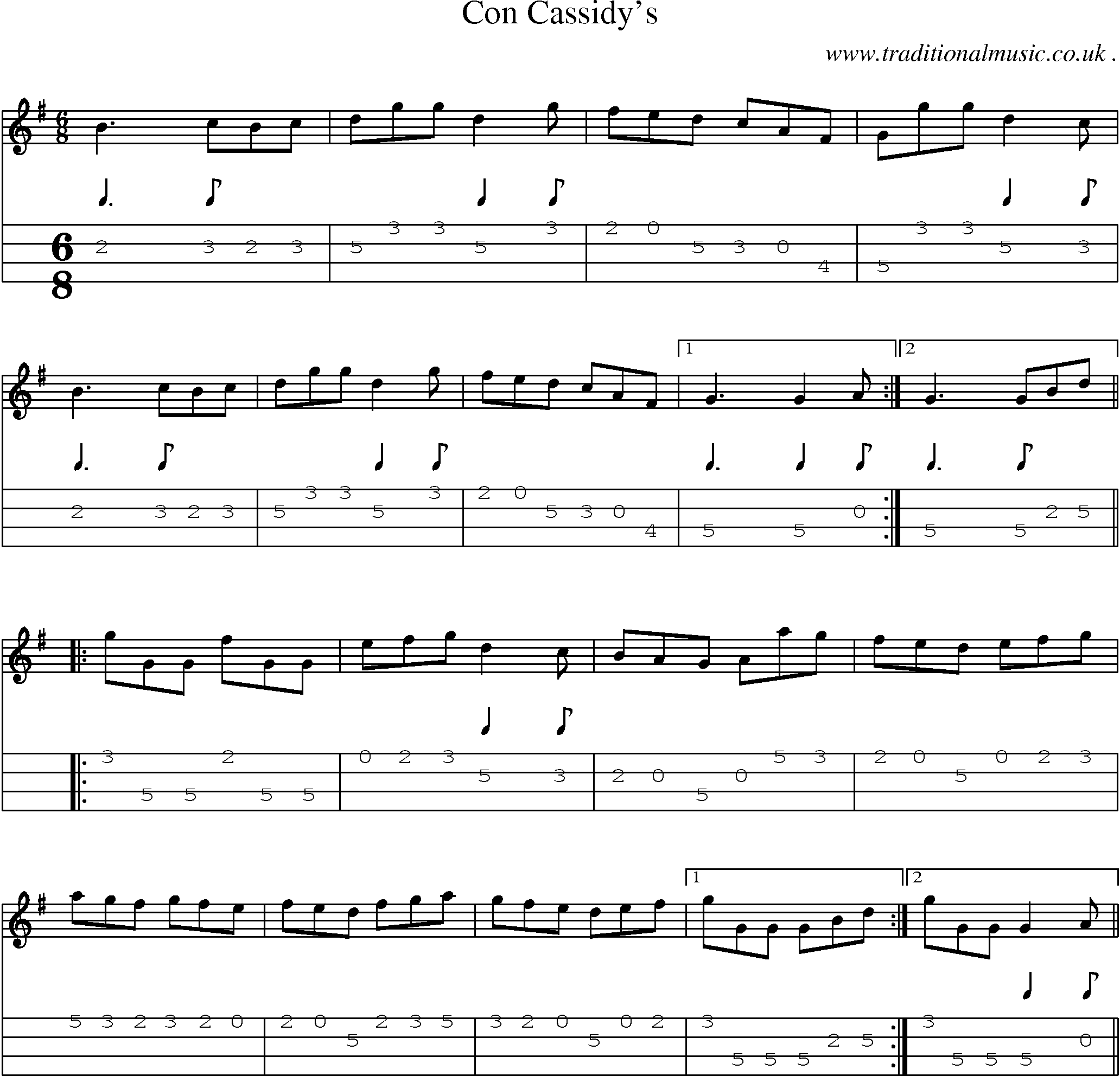 Sheet-Music and Mandolin Tabs for Con Cassidys
