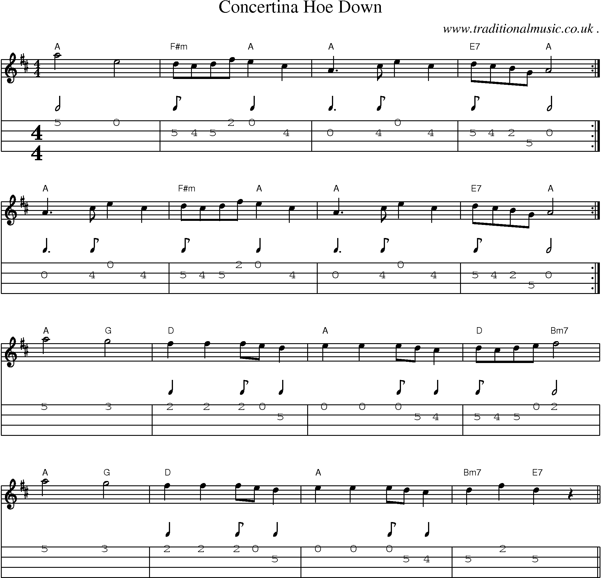 Sheet-Music and Mandolin Tabs for Concertina Hoe Down