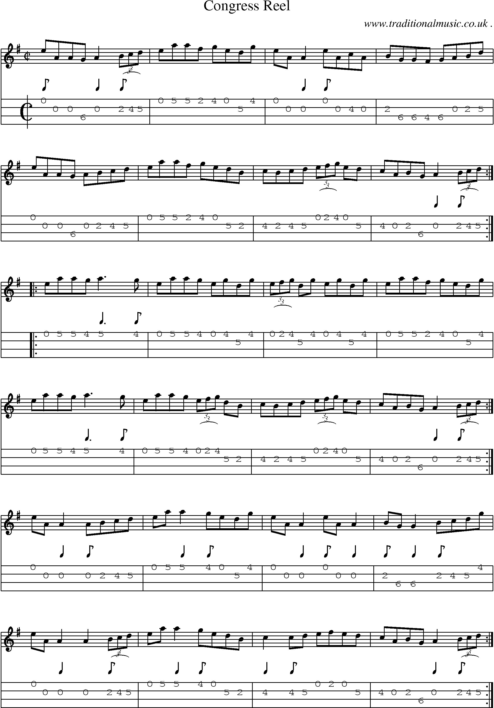 Sheet-Music and Mandolin Tabs for Congress Reel