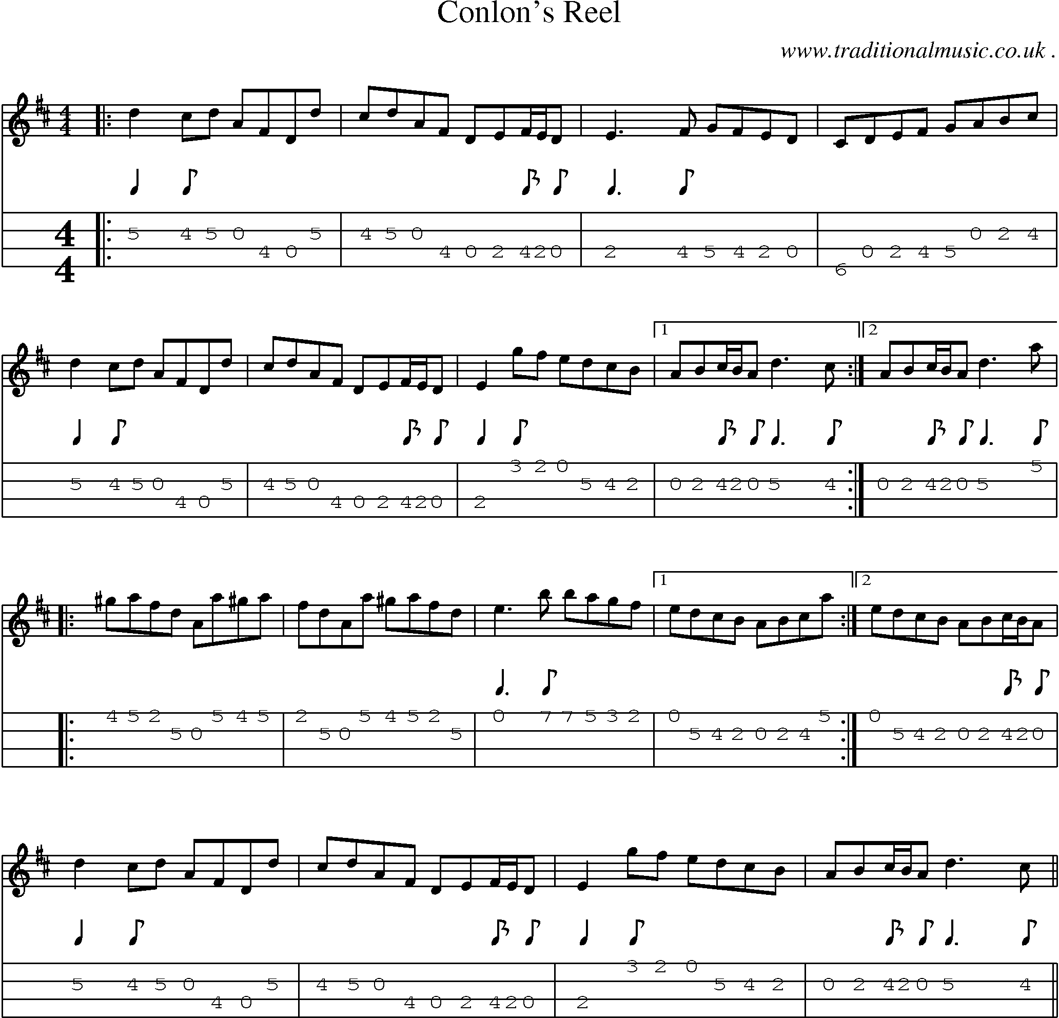 Sheet-Music and Mandolin Tabs for Conlons Reel