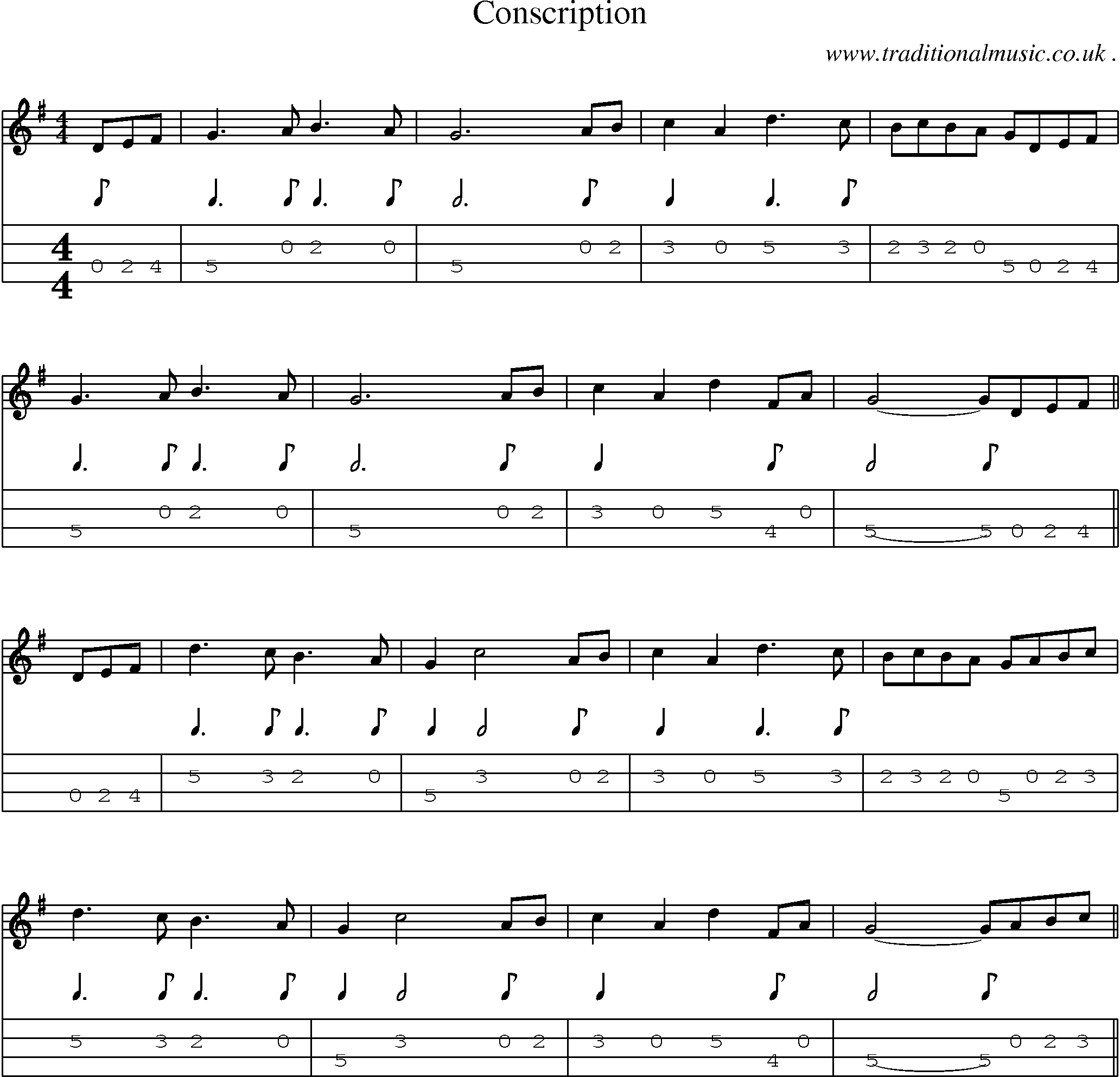 Sheet-Music and Mandolin Tabs for Conscription
