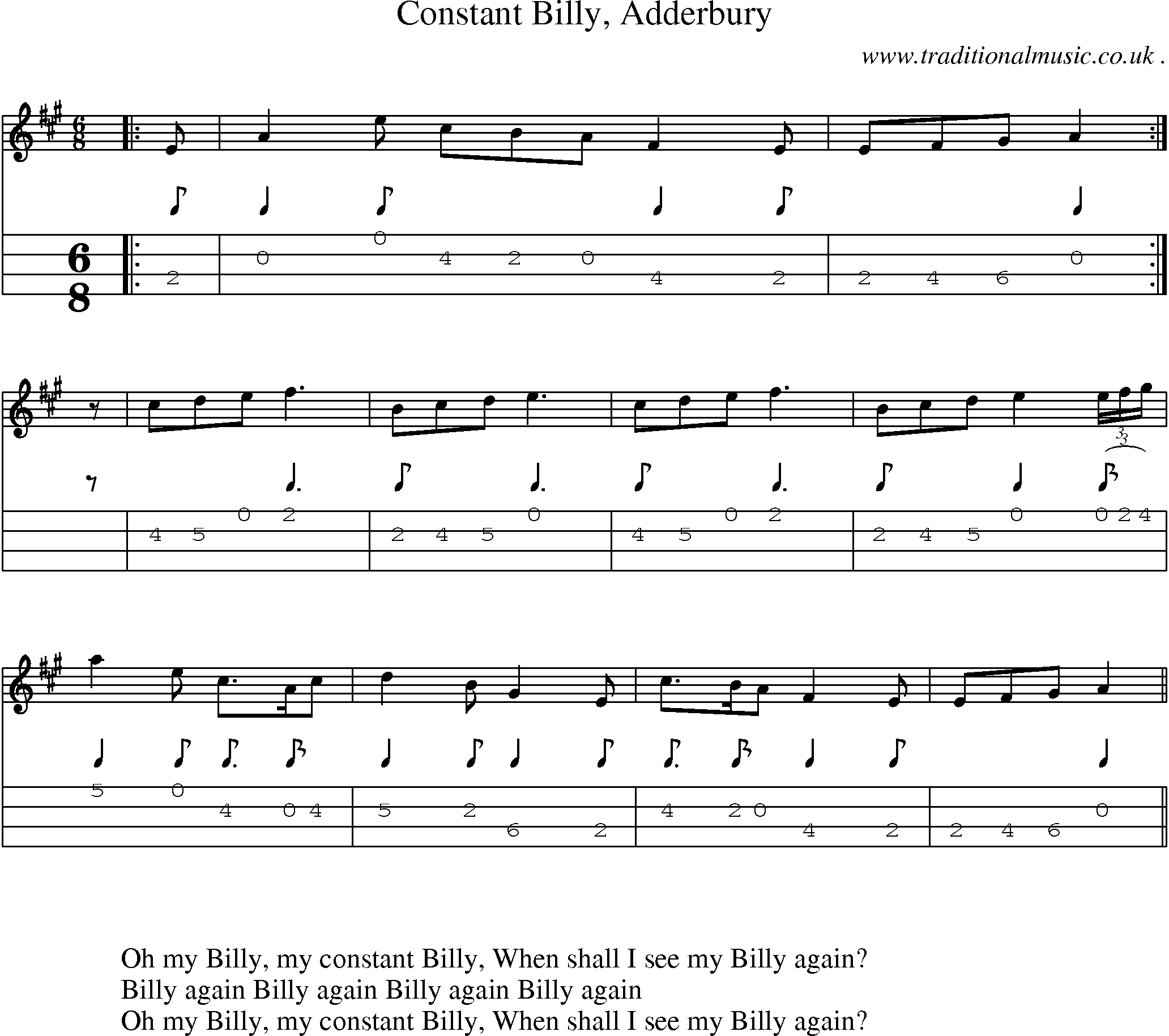 Sheet-Music and Mandolin Tabs for Constant Billy Adderbury