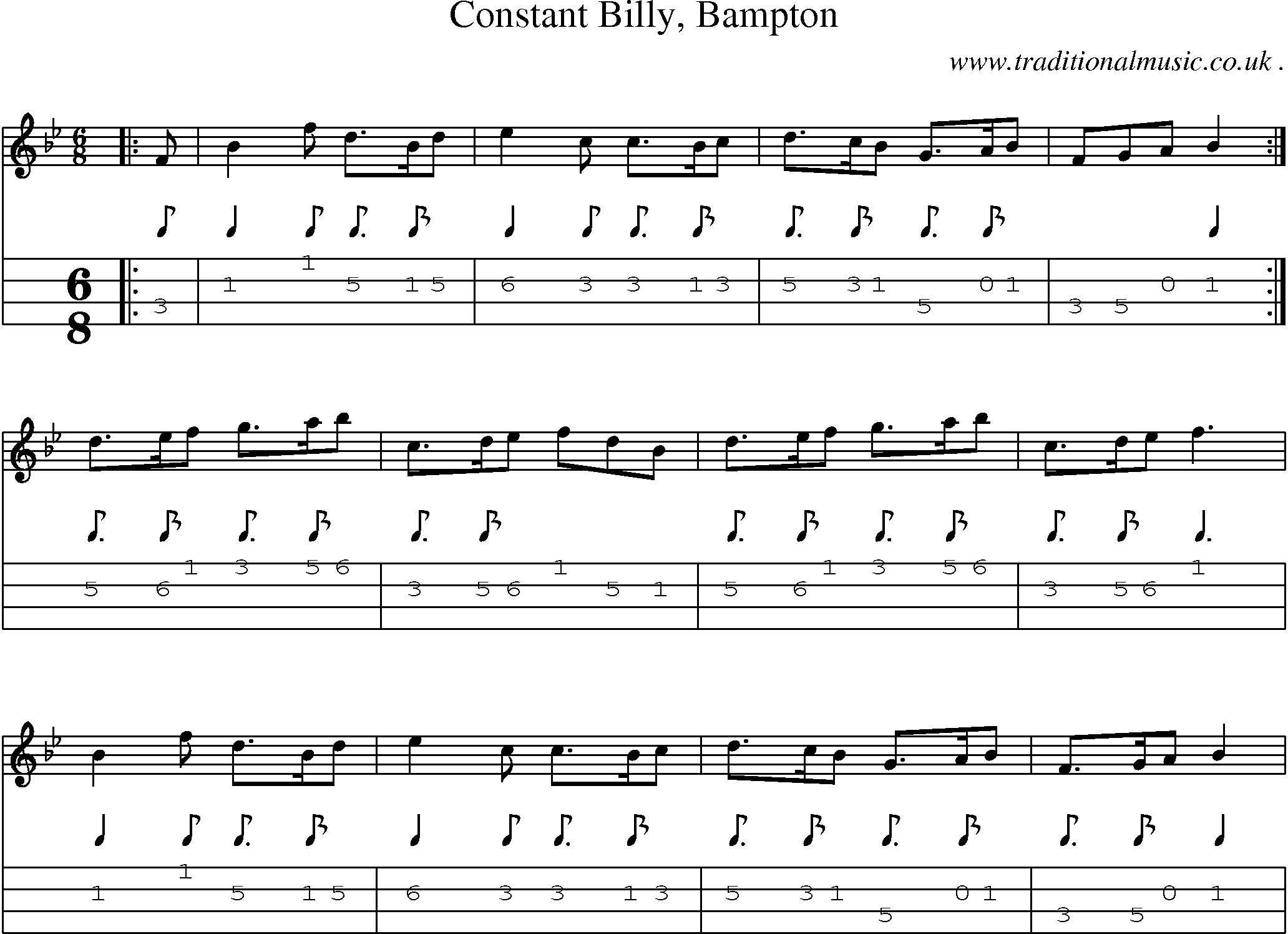 Sheet-Music and Mandolin Tabs for Constant Billy Bampton