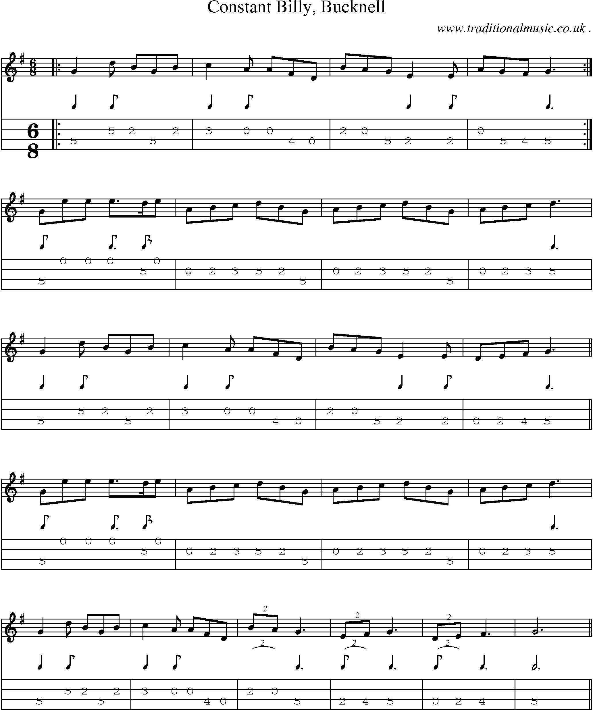 Sheet-Music and Mandolin Tabs for Constant Billy Bucknell