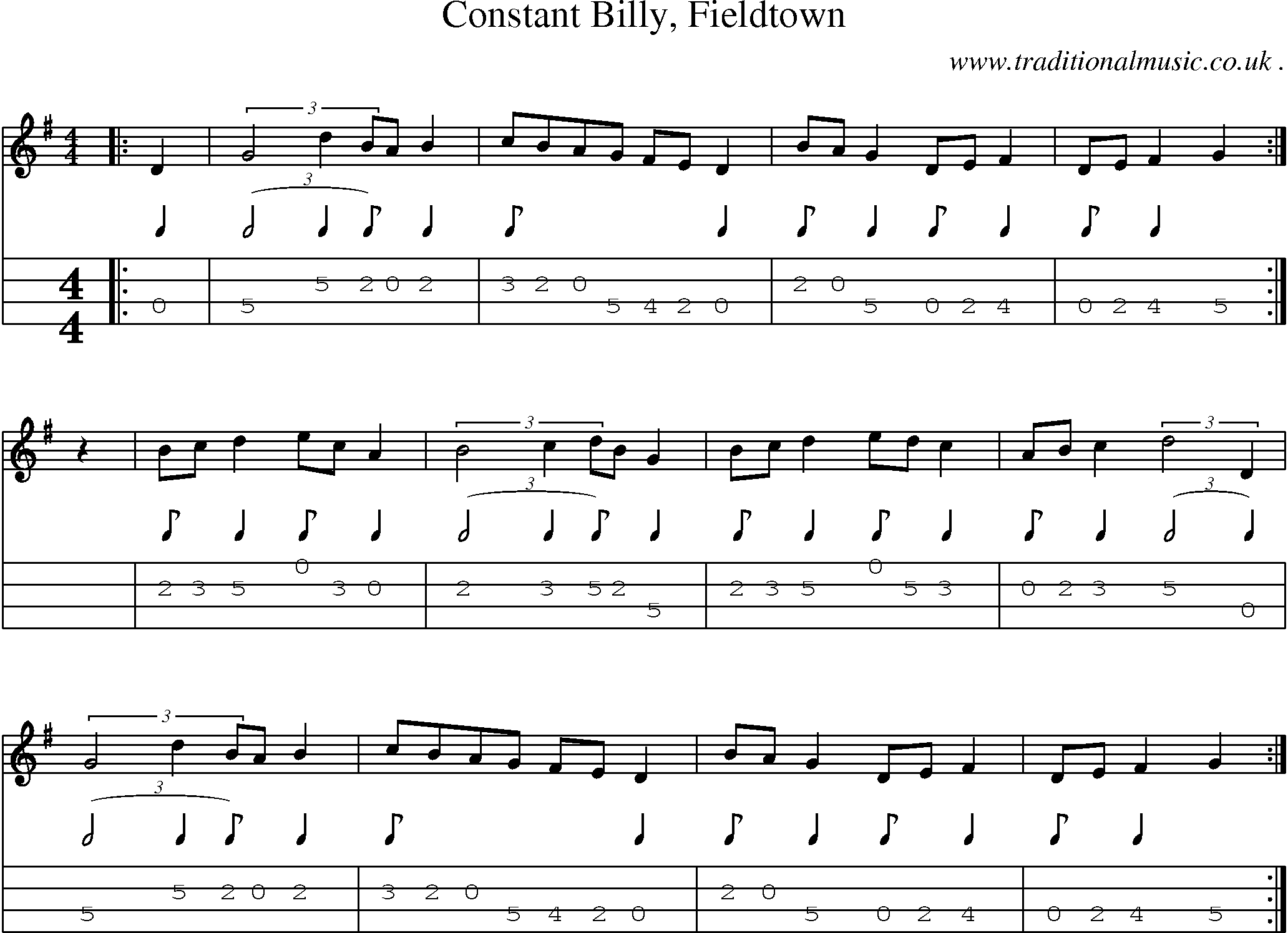 Sheet-Music and Mandolin Tabs for Constant Billy Fieldtown