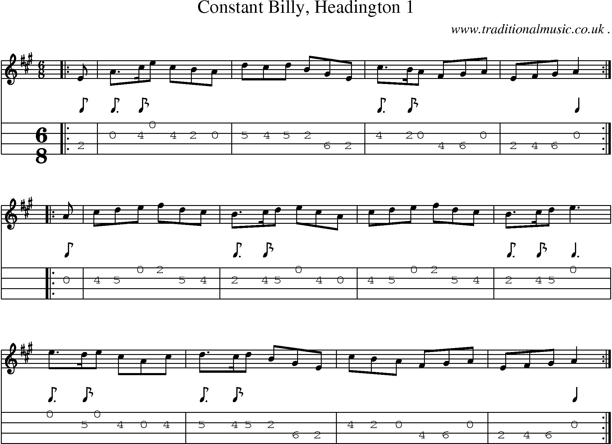 Sheet-Music and Mandolin Tabs for Constant Billy Headington 1