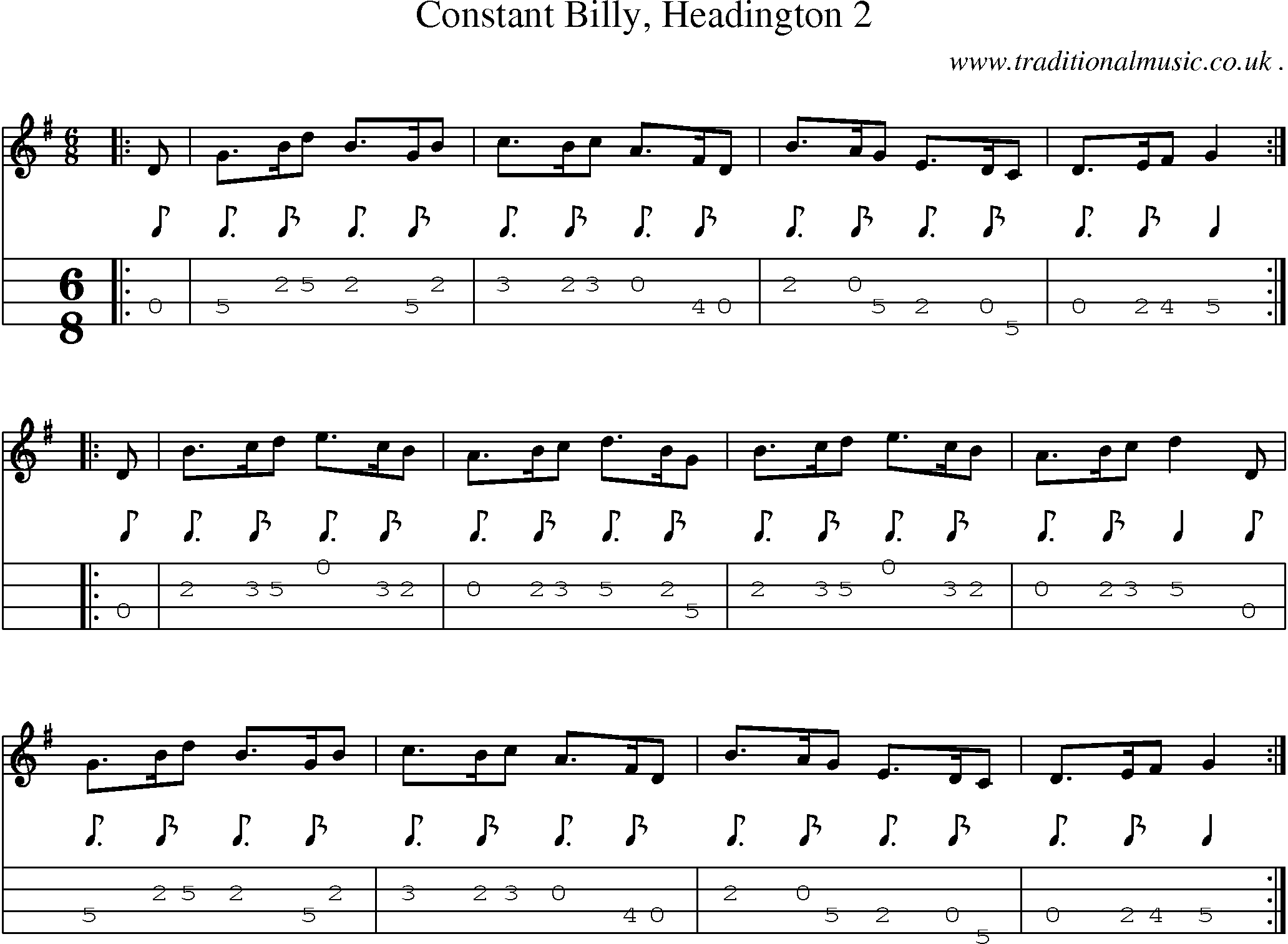 Sheet-Music and Mandolin Tabs for Constant Billy Headington 2