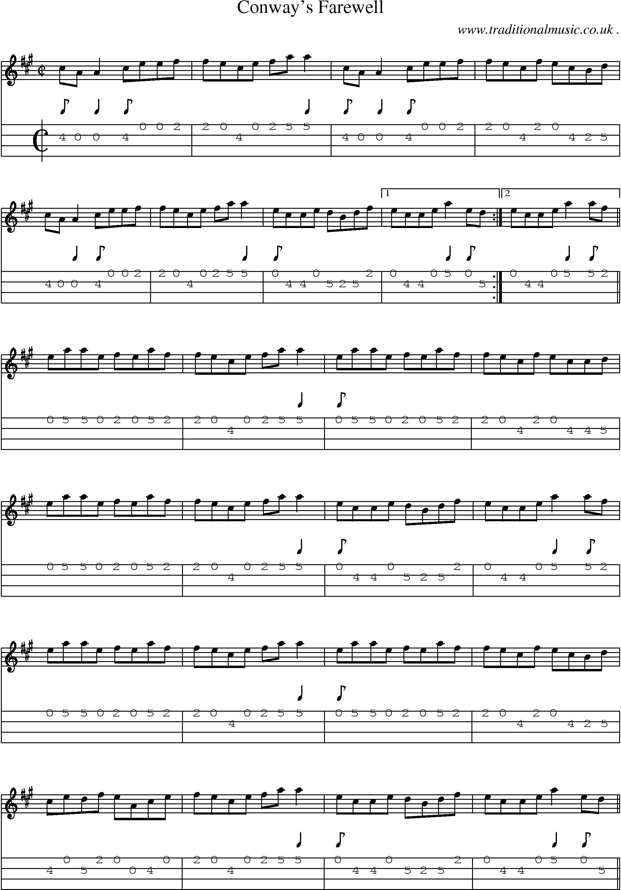 Sheet-Music and Mandolin Tabs for Conways Farewell