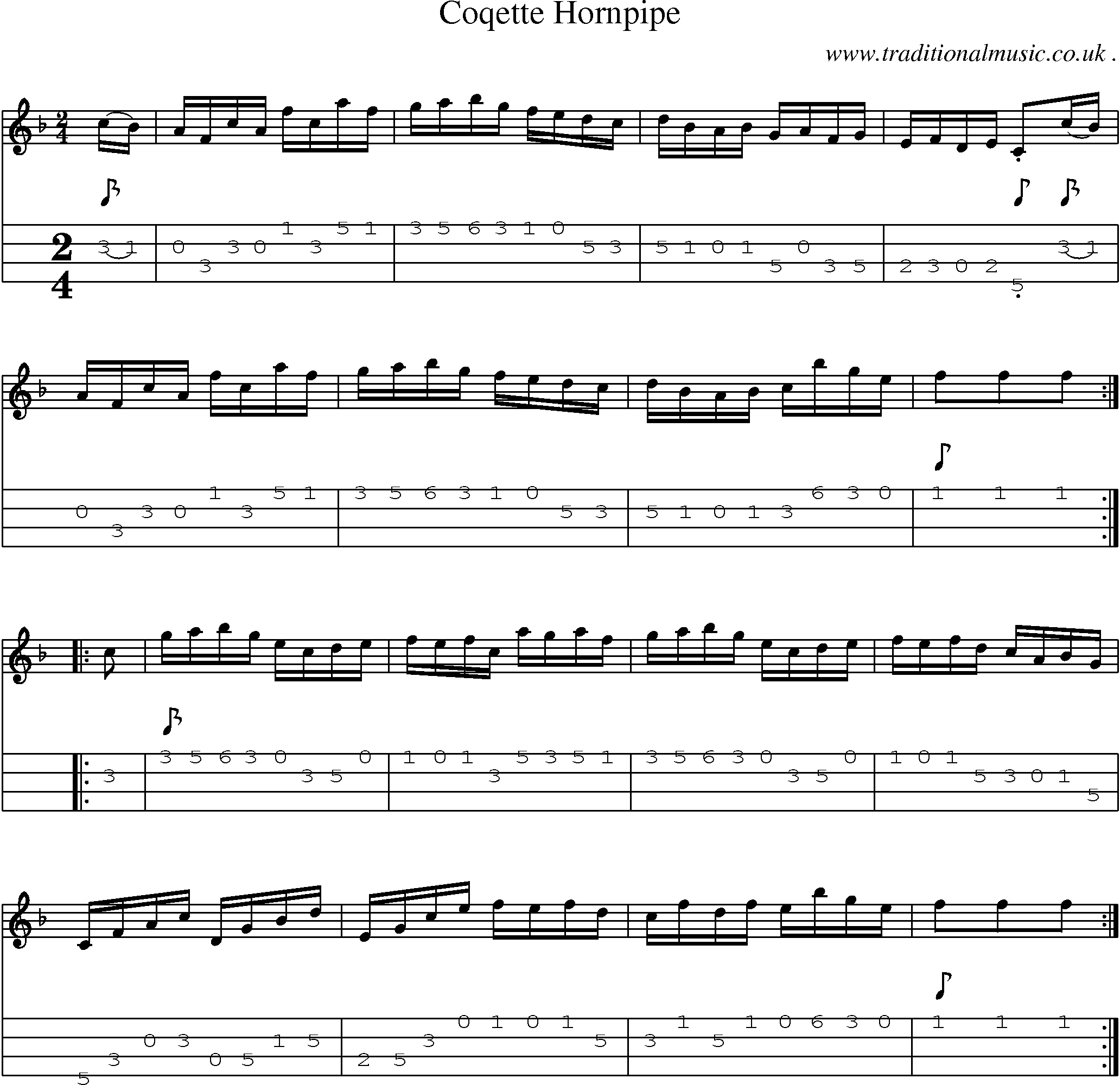 Sheet-Music and Mandolin Tabs for Coqette Hornpipe