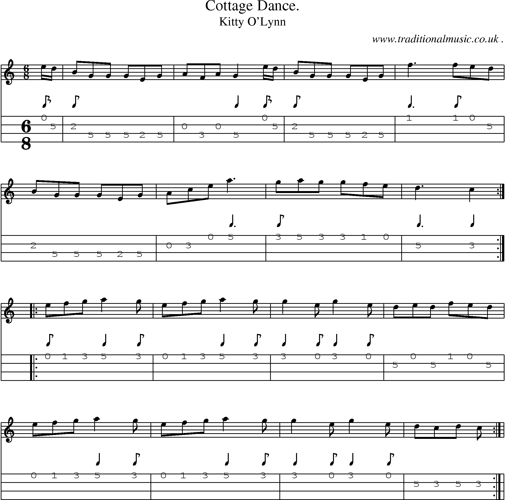 Sheet-Music and Mandolin Tabs for Cottage Dance