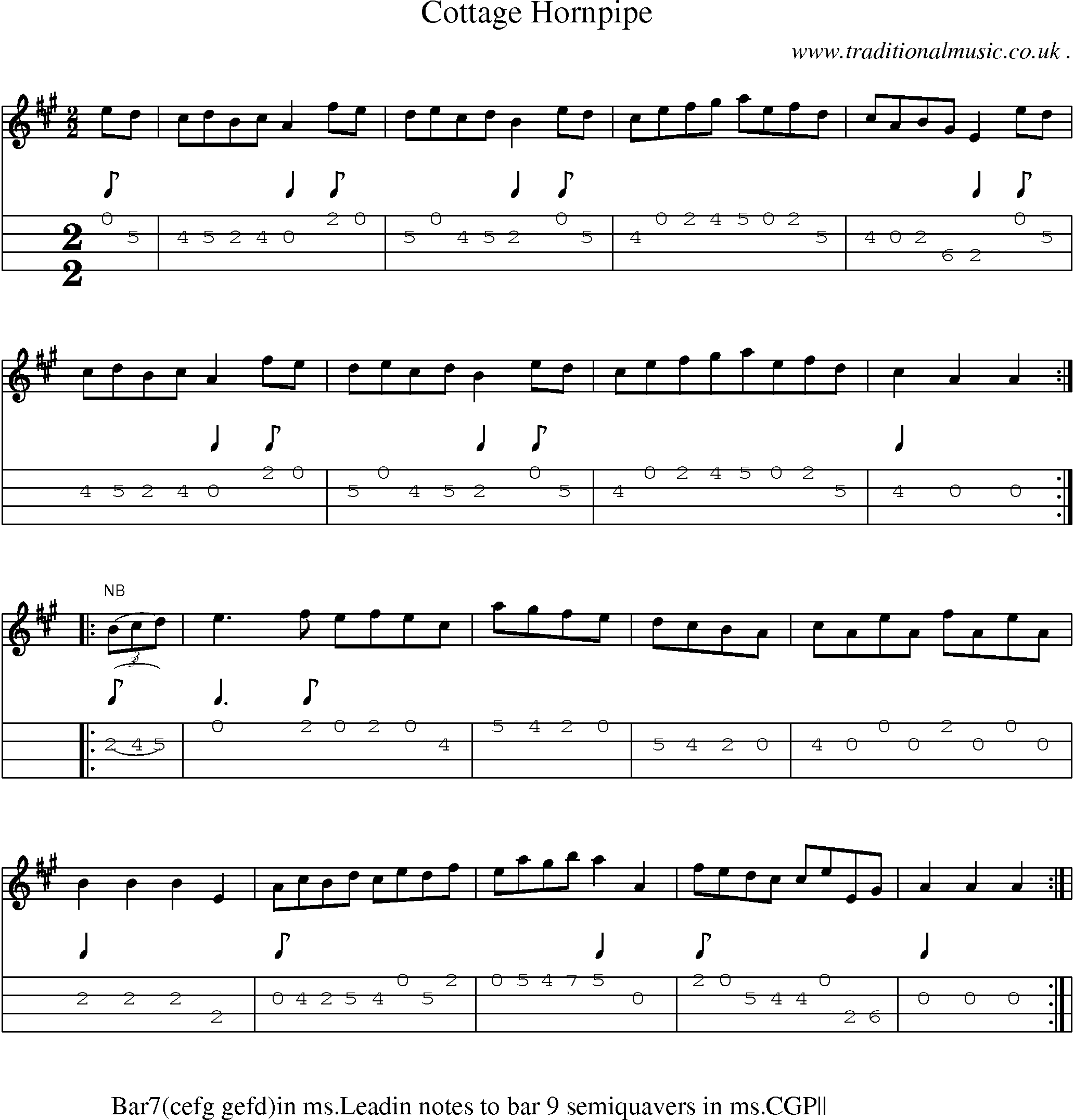 Sheet-Music and Mandolin Tabs for Cottage Hornpipe