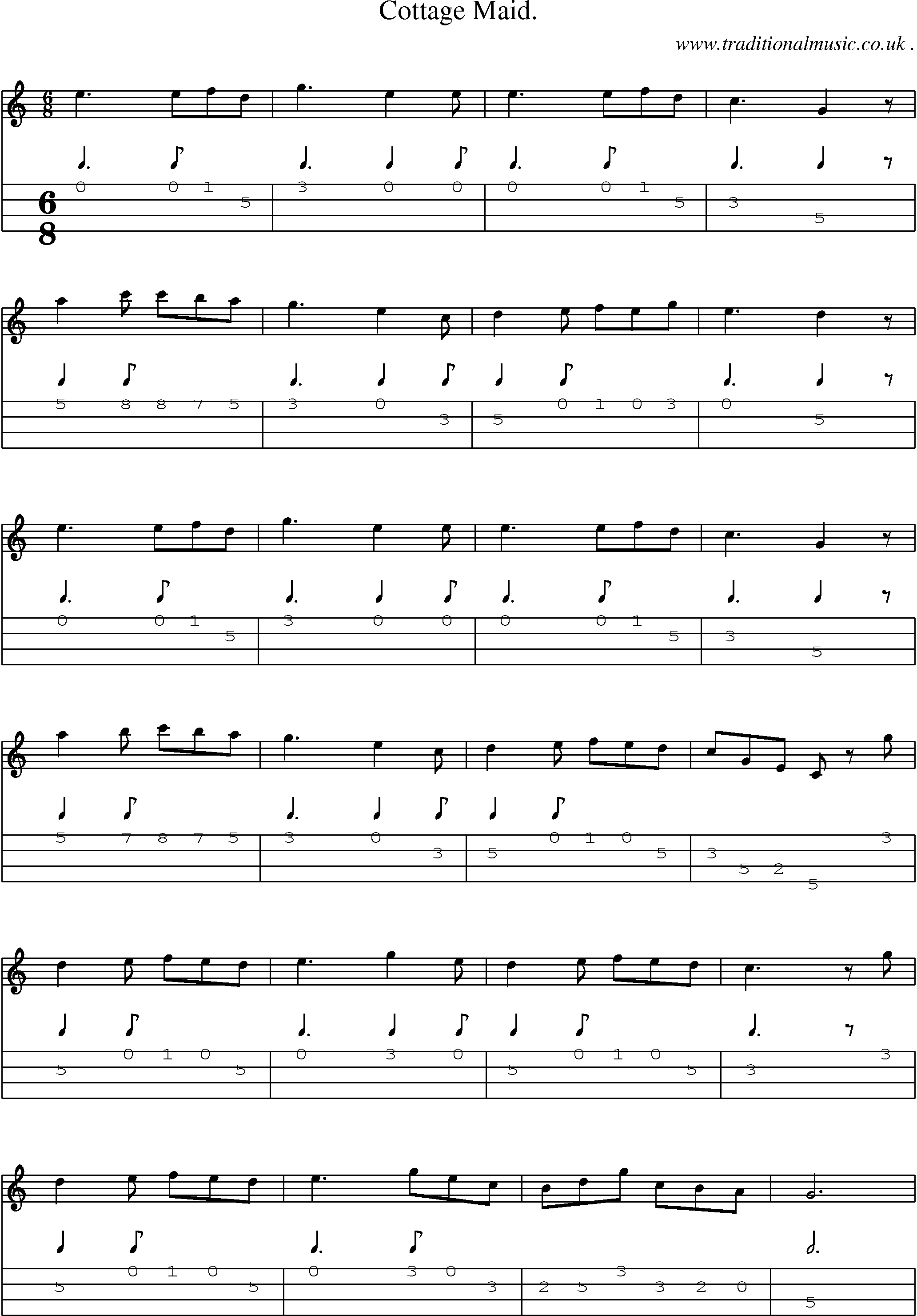 Sheet-Music and Mandolin Tabs for Cottage Maid