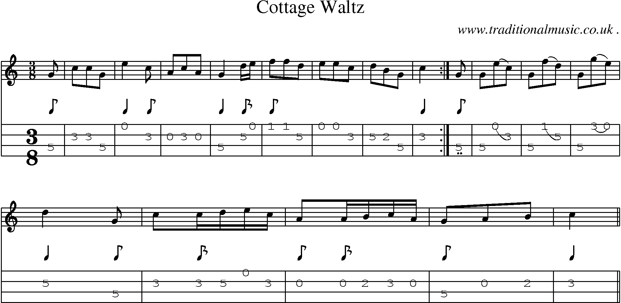 Sheet-Music and Mandolin Tabs for Cottage Waltz