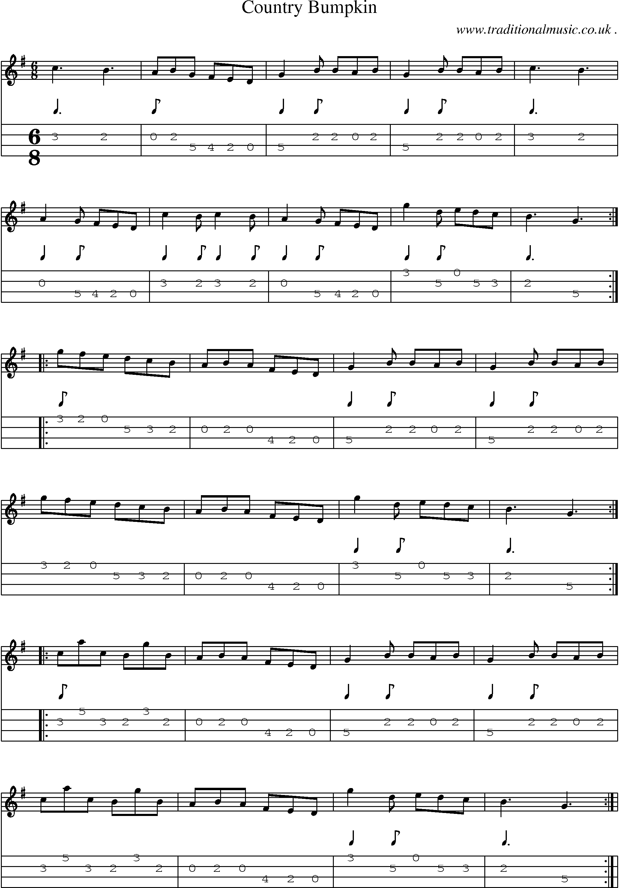 Sheet-Music and Mandolin Tabs for Country Bumpkin