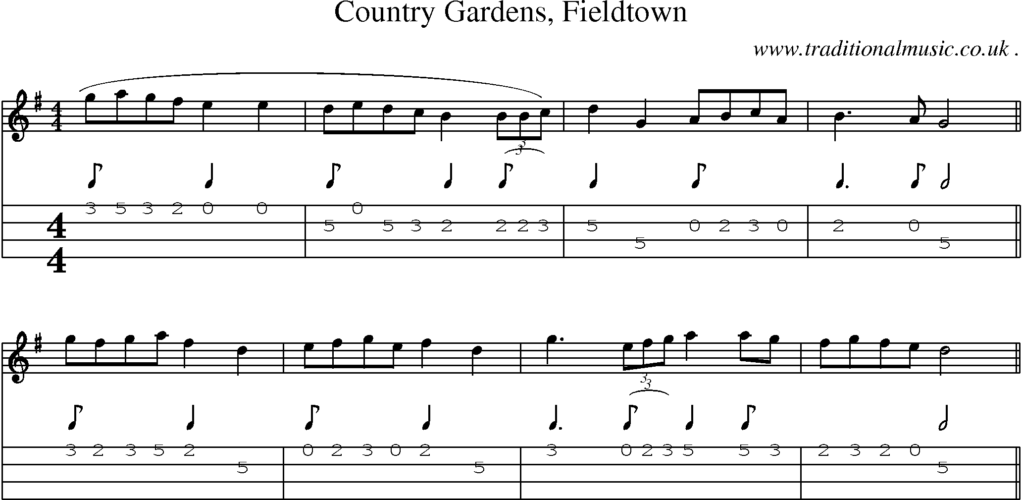 Sheet-Music and Mandolin Tabs for Country Gardens Fieldtown