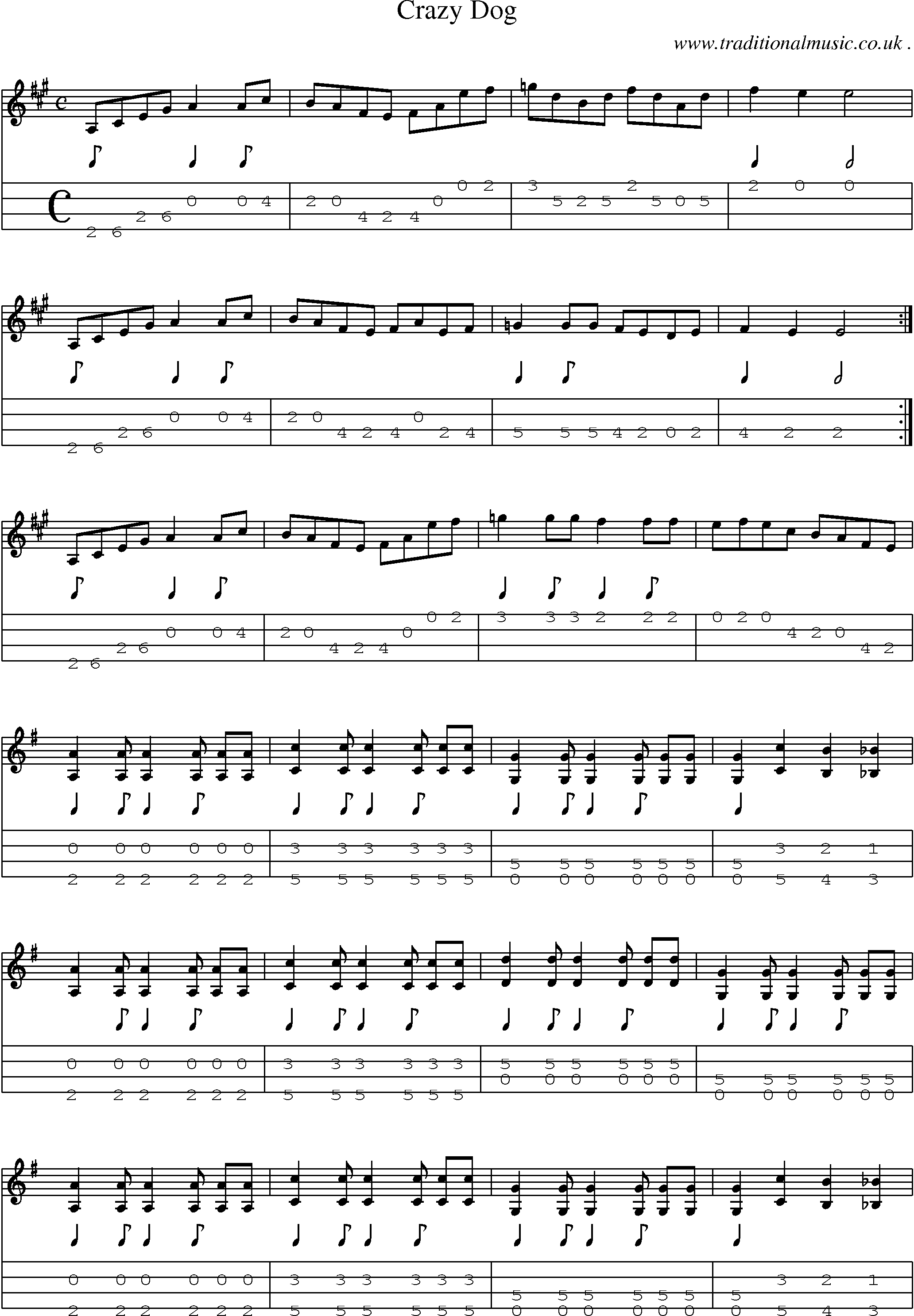 Sheet-Music and Mandolin Tabs for Crazy Dog