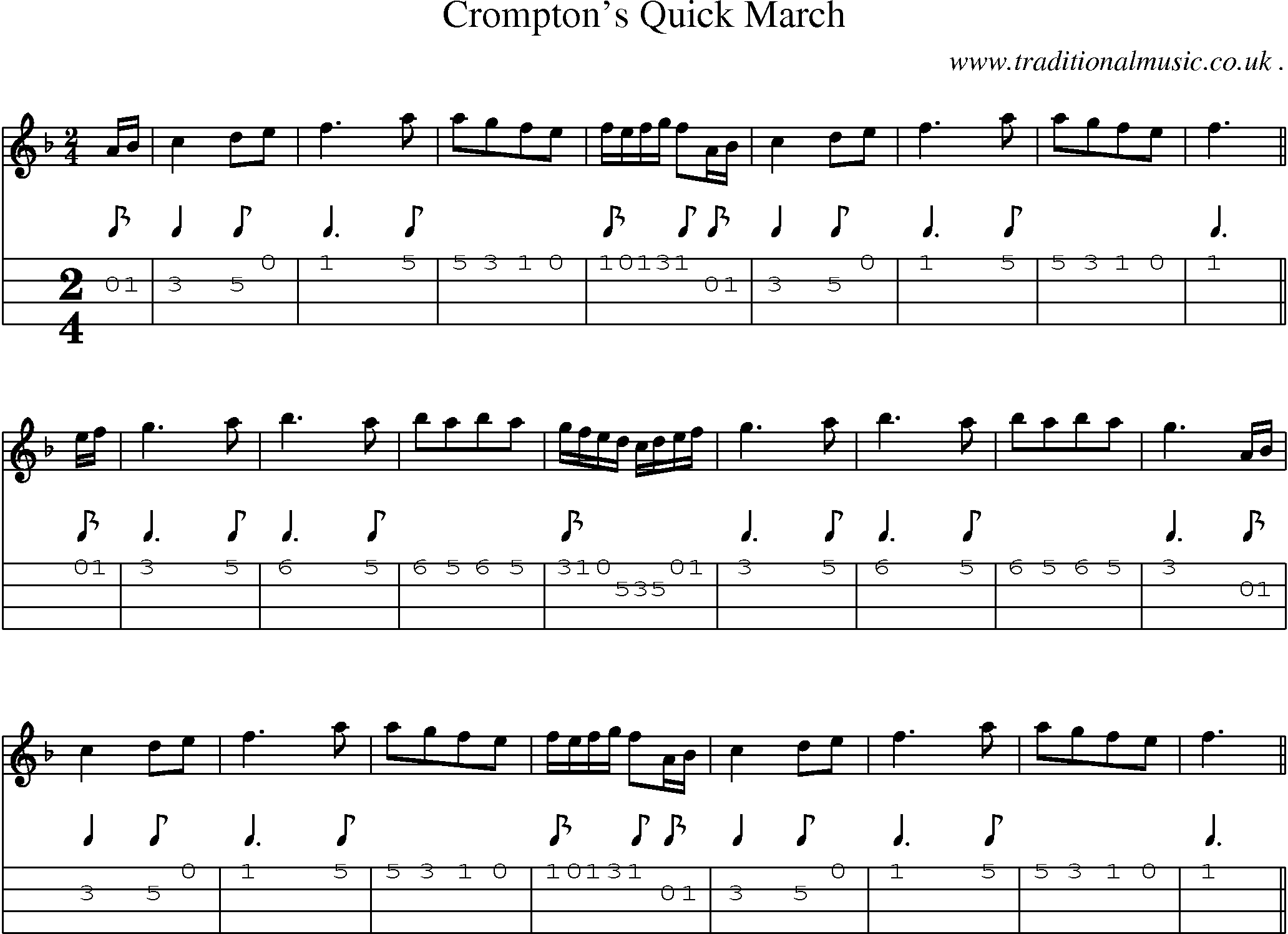 Sheet-Music and Mandolin Tabs for Cromptons Quick March