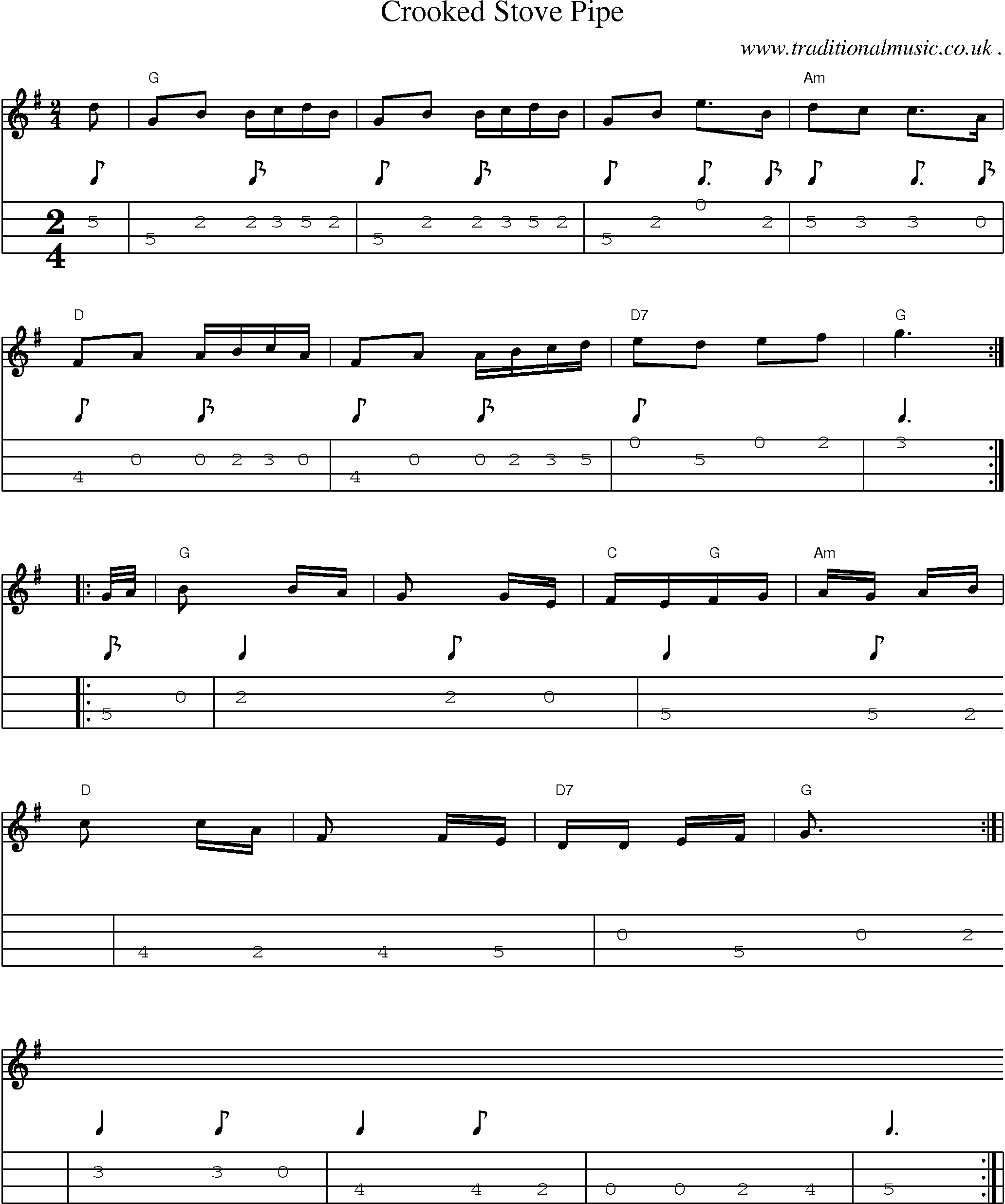 Sheet-Music and Mandolin Tabs for Crooked Stove Pipe