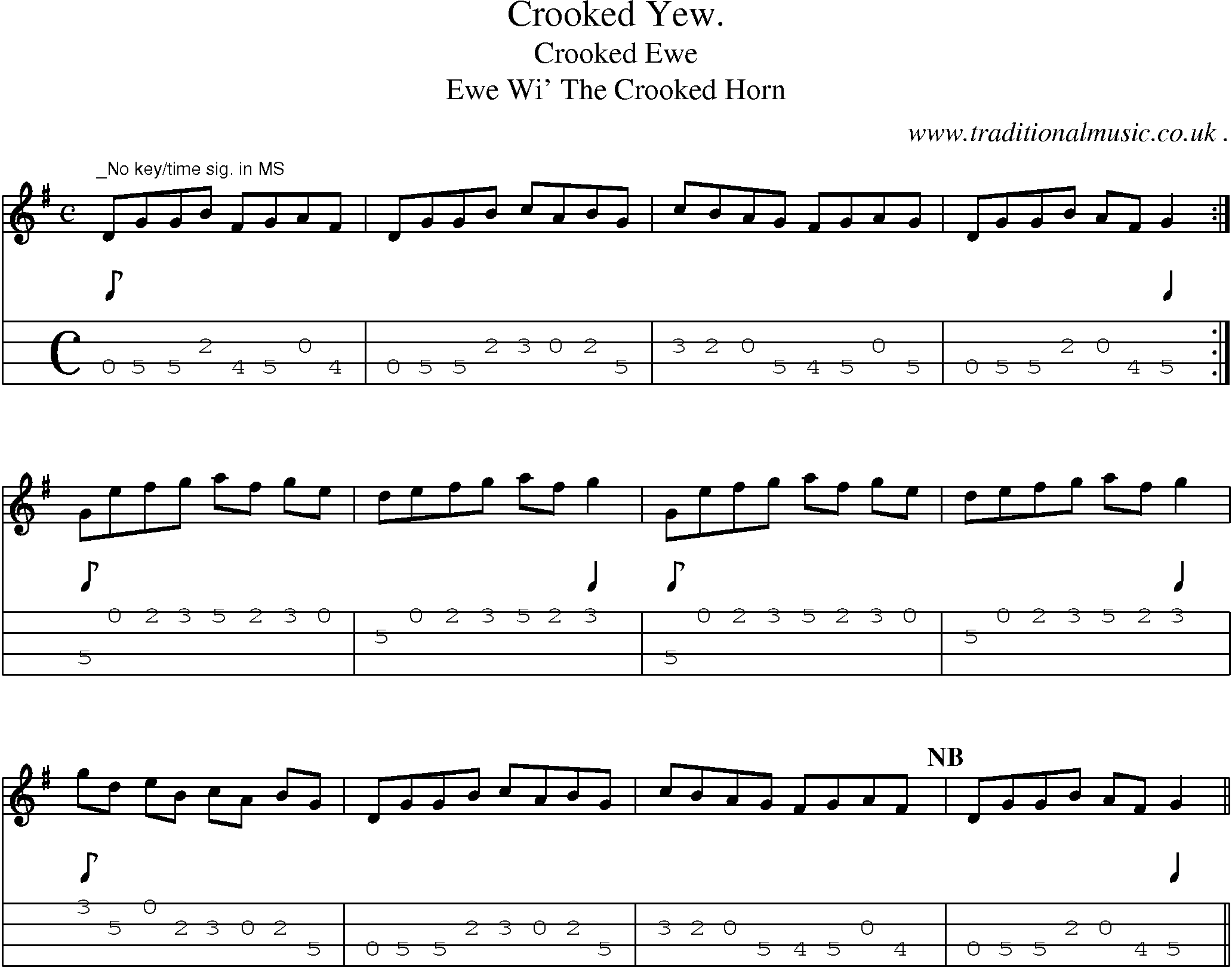 Sheet-Music and Mandolin Tabs for Crooked Yew