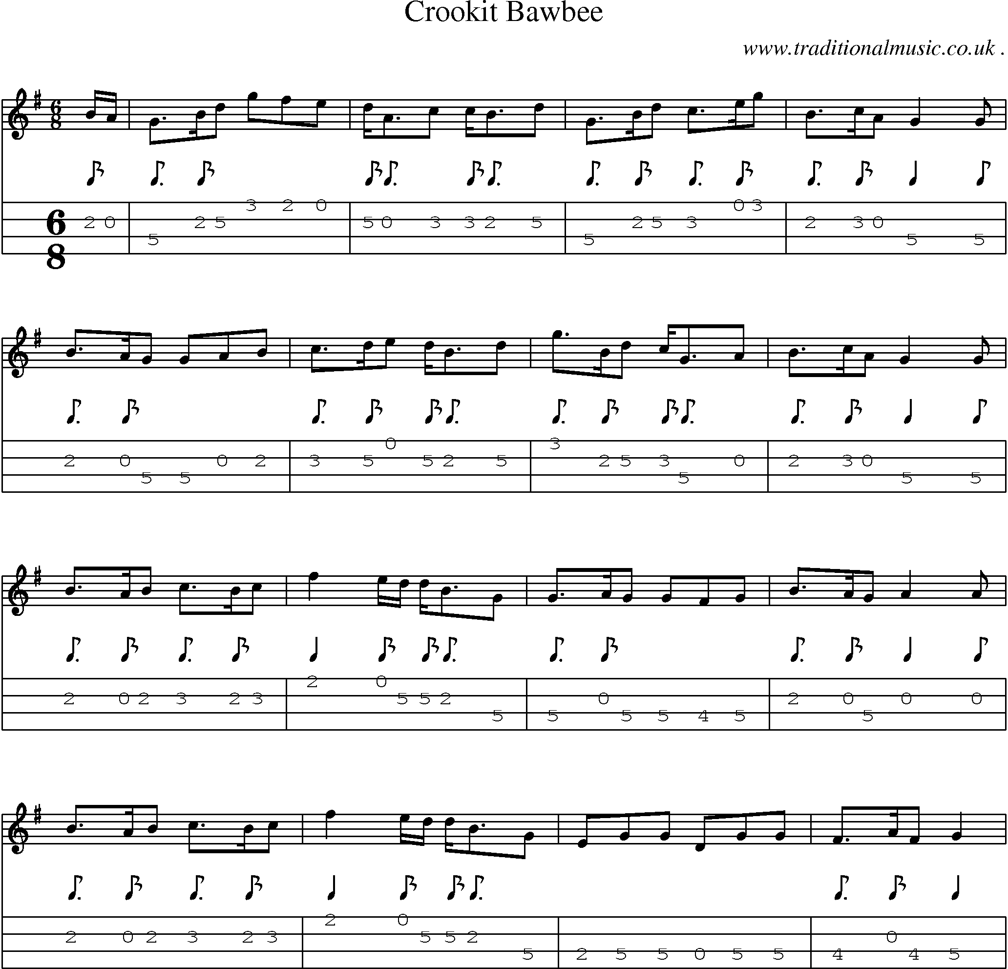 Sheet-Music and Mandolin Tabs for Crookit Bawbee