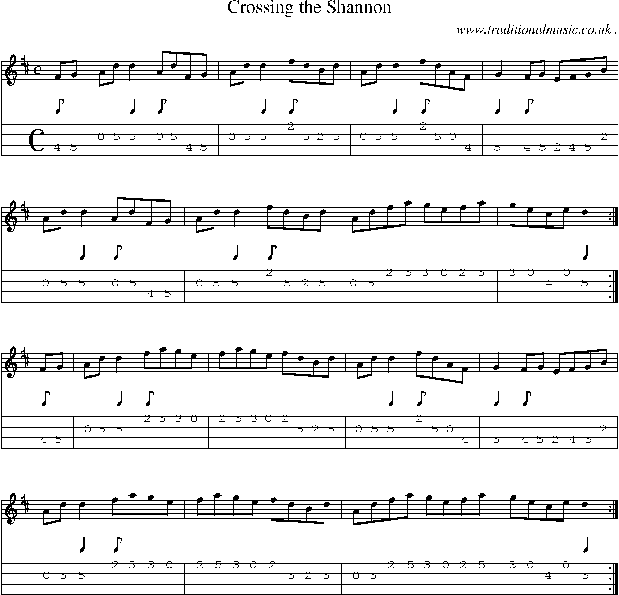 Sheet-Music and Mandolin Tabs for Crossing The Shannon