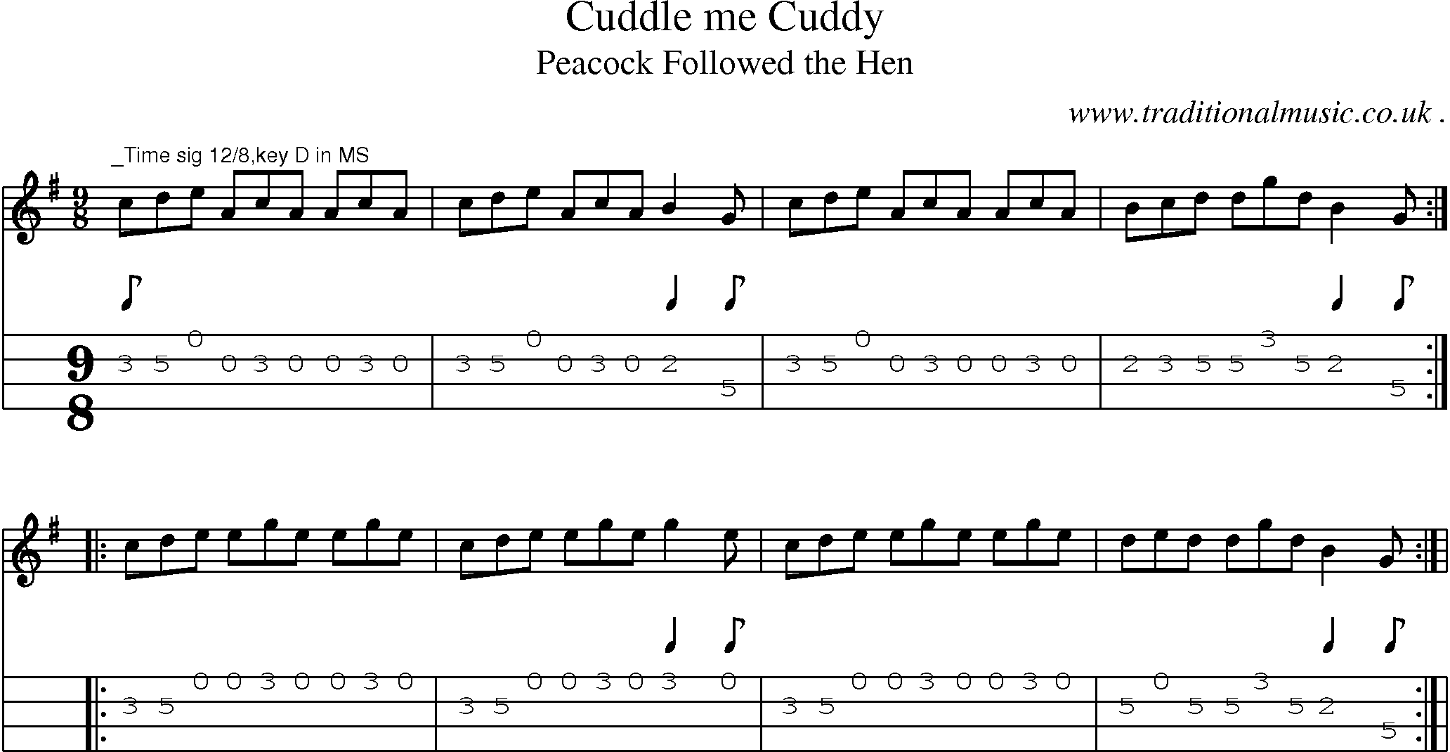 Sheet-Music and Mandolin Tabs for Cuddle Me Cuddy