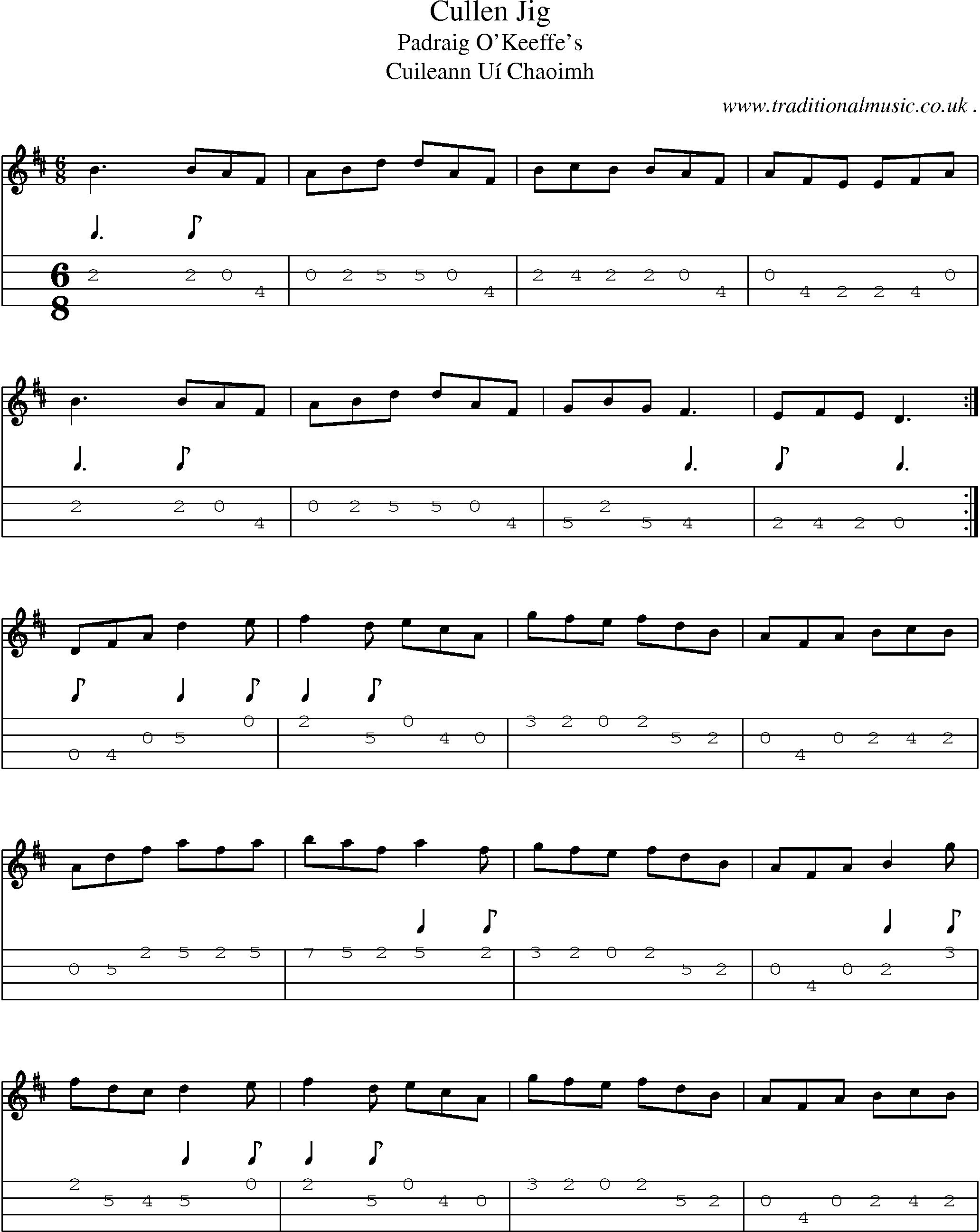 Sheet-Music and Mandolin Tabs for Cullen Jig