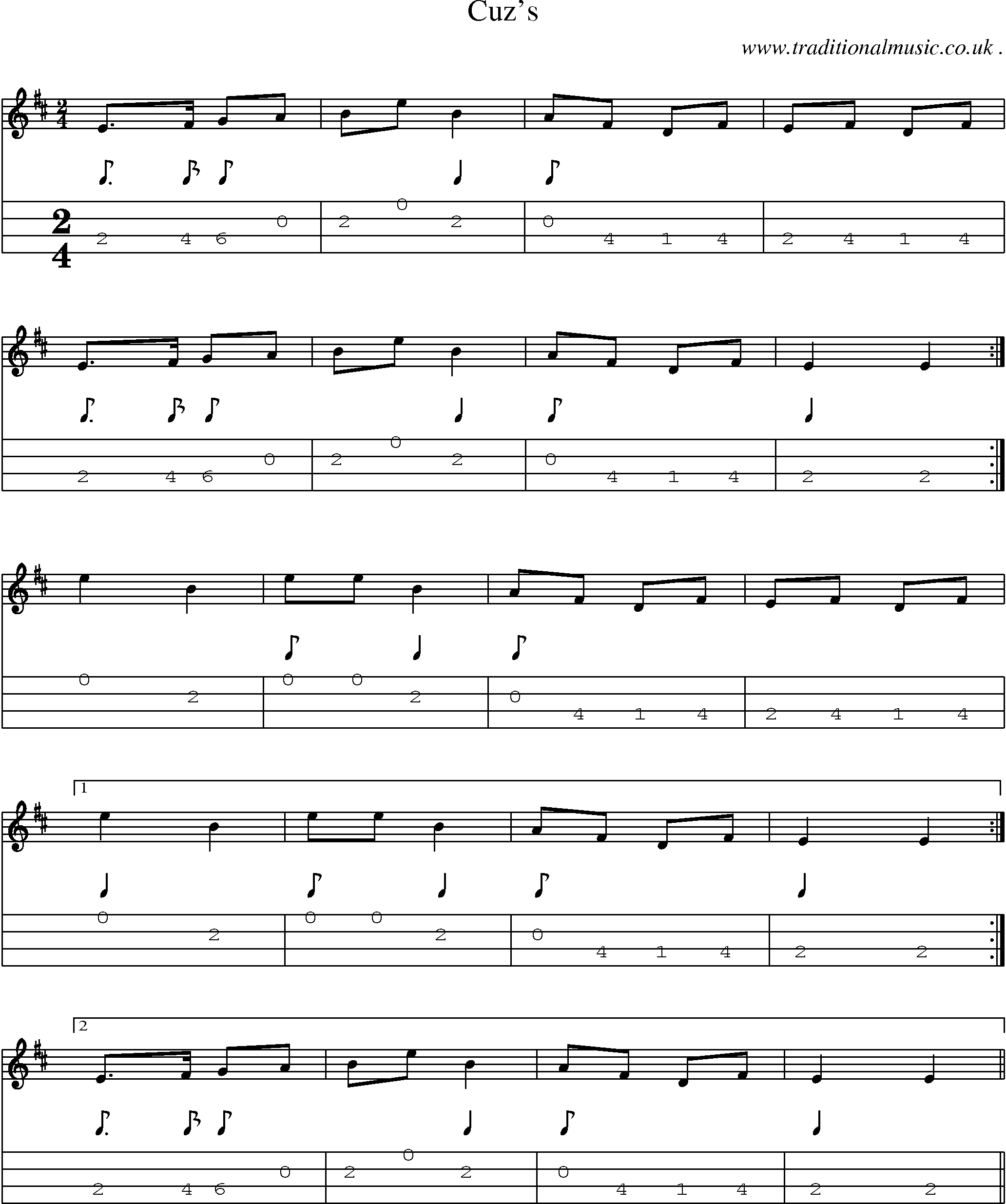 Sheet-Music and Mandolin Tabs for Cuzs