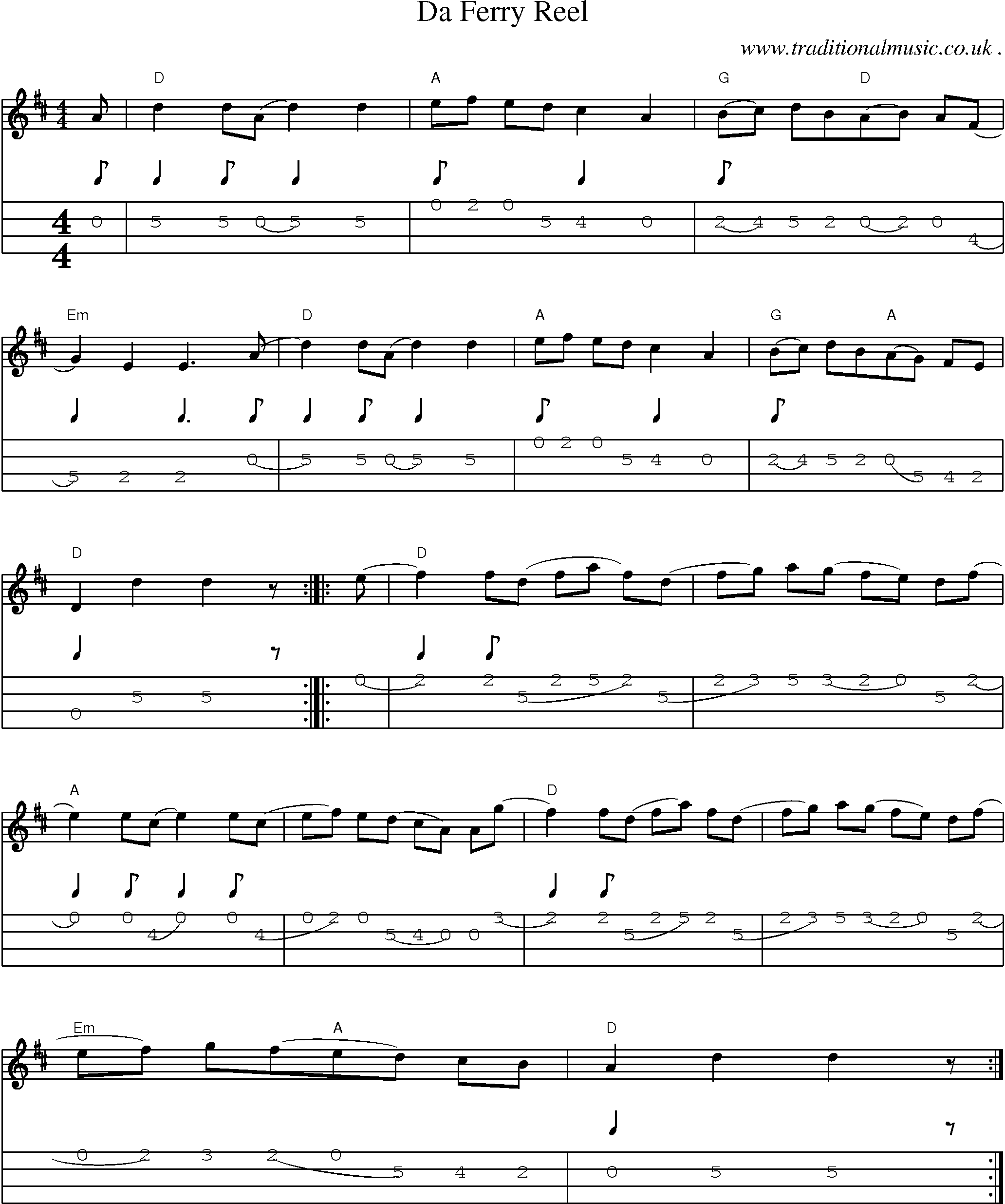 Sheet-Music and Mandolin Tabs for Da Ferry Reel